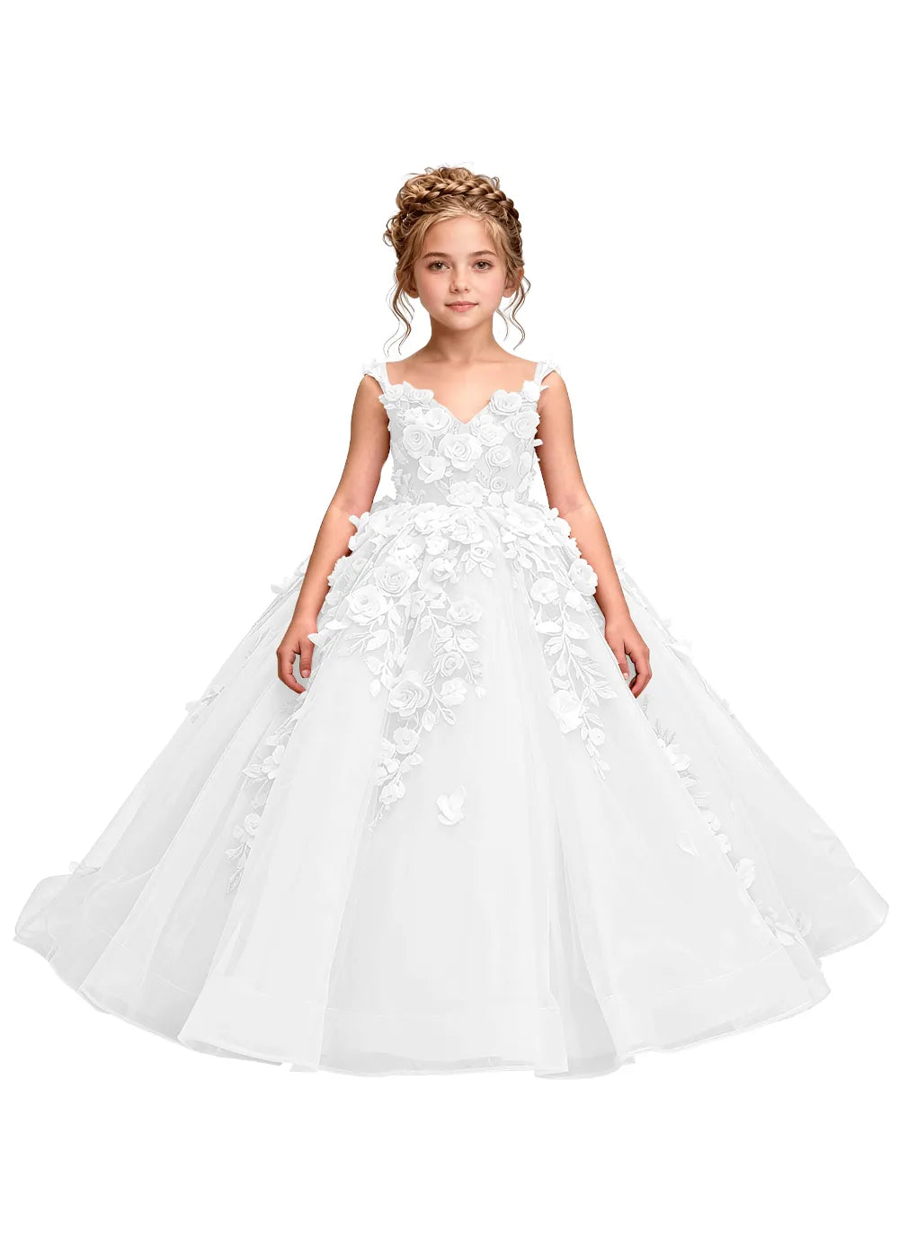 3D Floral Appliqué Ball Gown for Girls