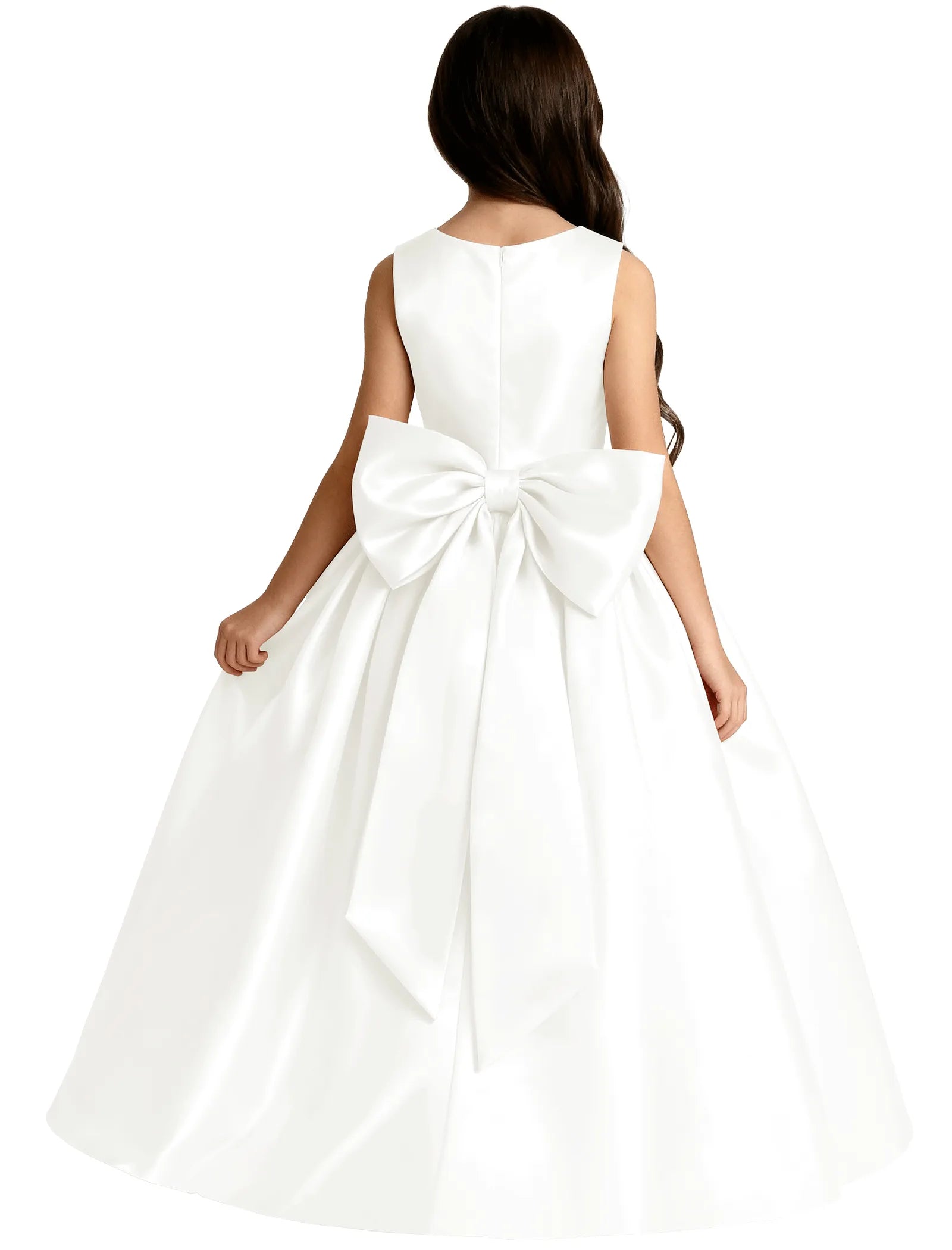 Girls Satin Flower Girl Dress with Oversized Bow