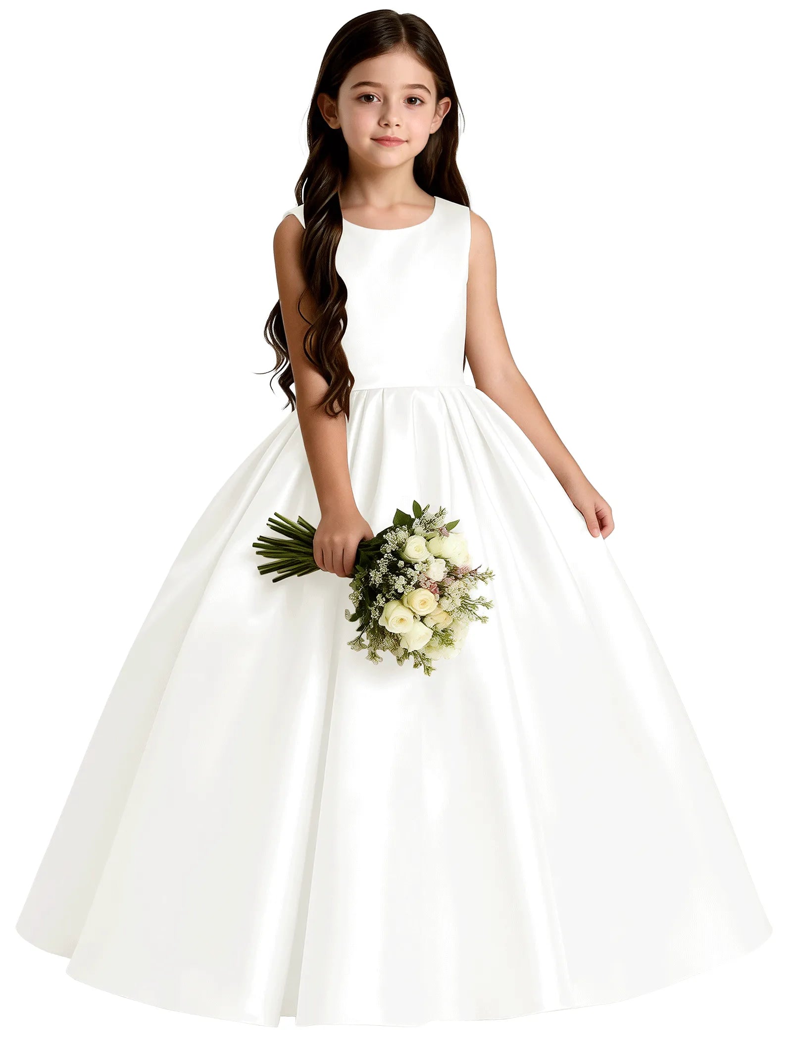 Girls Satin Flower Girl Dress with Oversized Bow