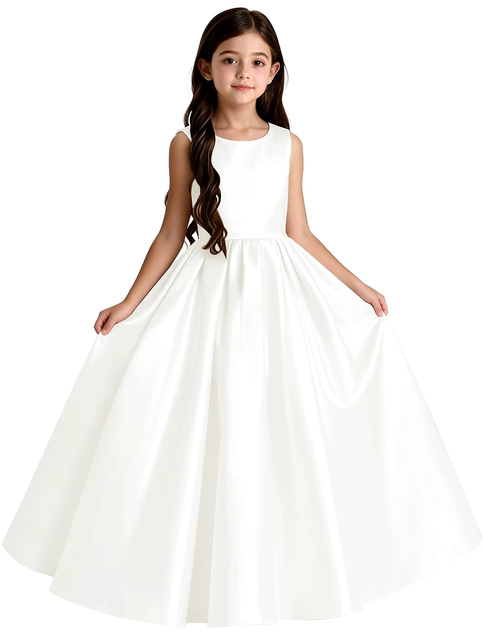Girls Satin Flower Girl Dress with Oversized Bow