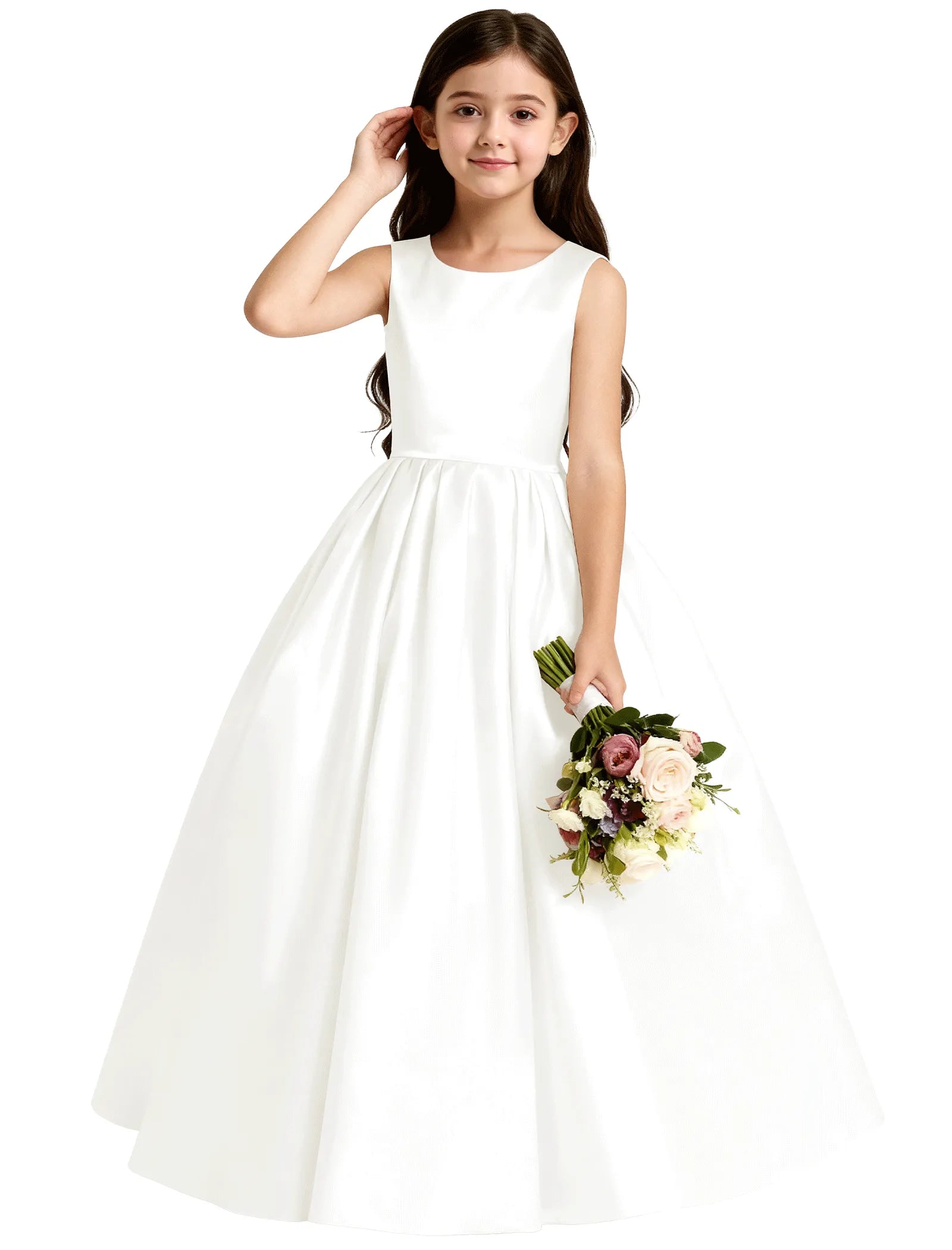 Girls Satin Flower Girl Dress with Oversized Bow