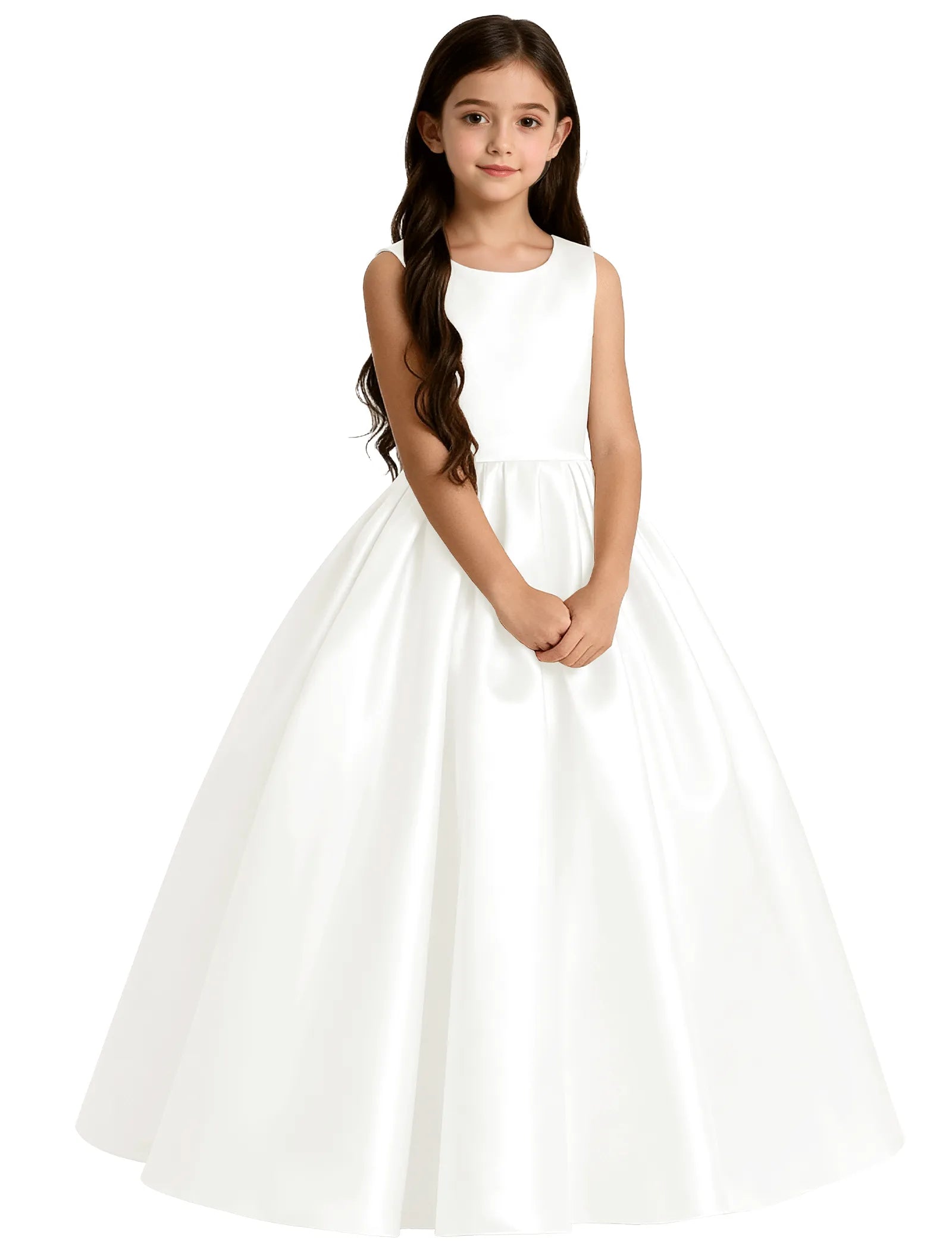 Junior Bridesmaid Dress with Back Bow and Satin Finish
