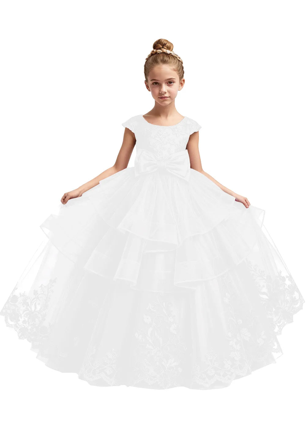 Embroidered Layered Tulle Flower Girl Dress