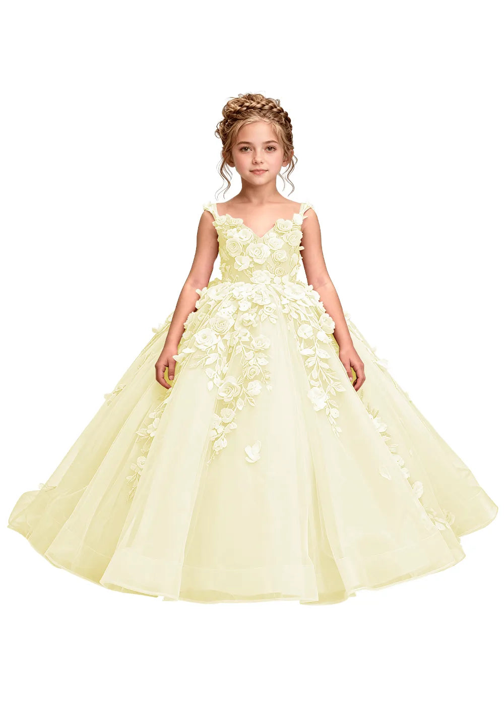 3D Floral Appliqué Ball Gown for Girls