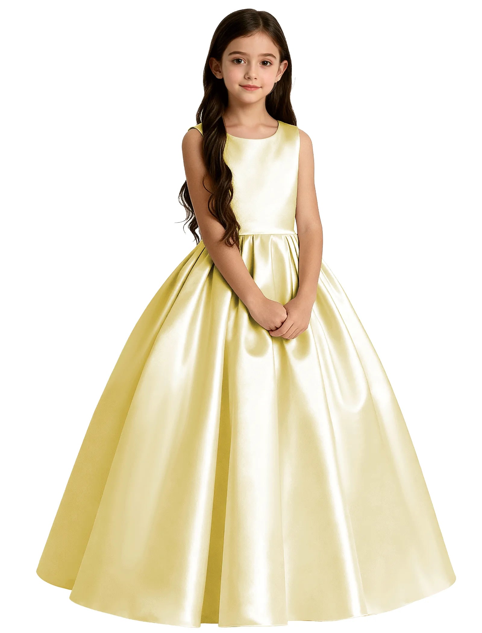 Girls Satin Flower Girl Dress with Oversized Bow