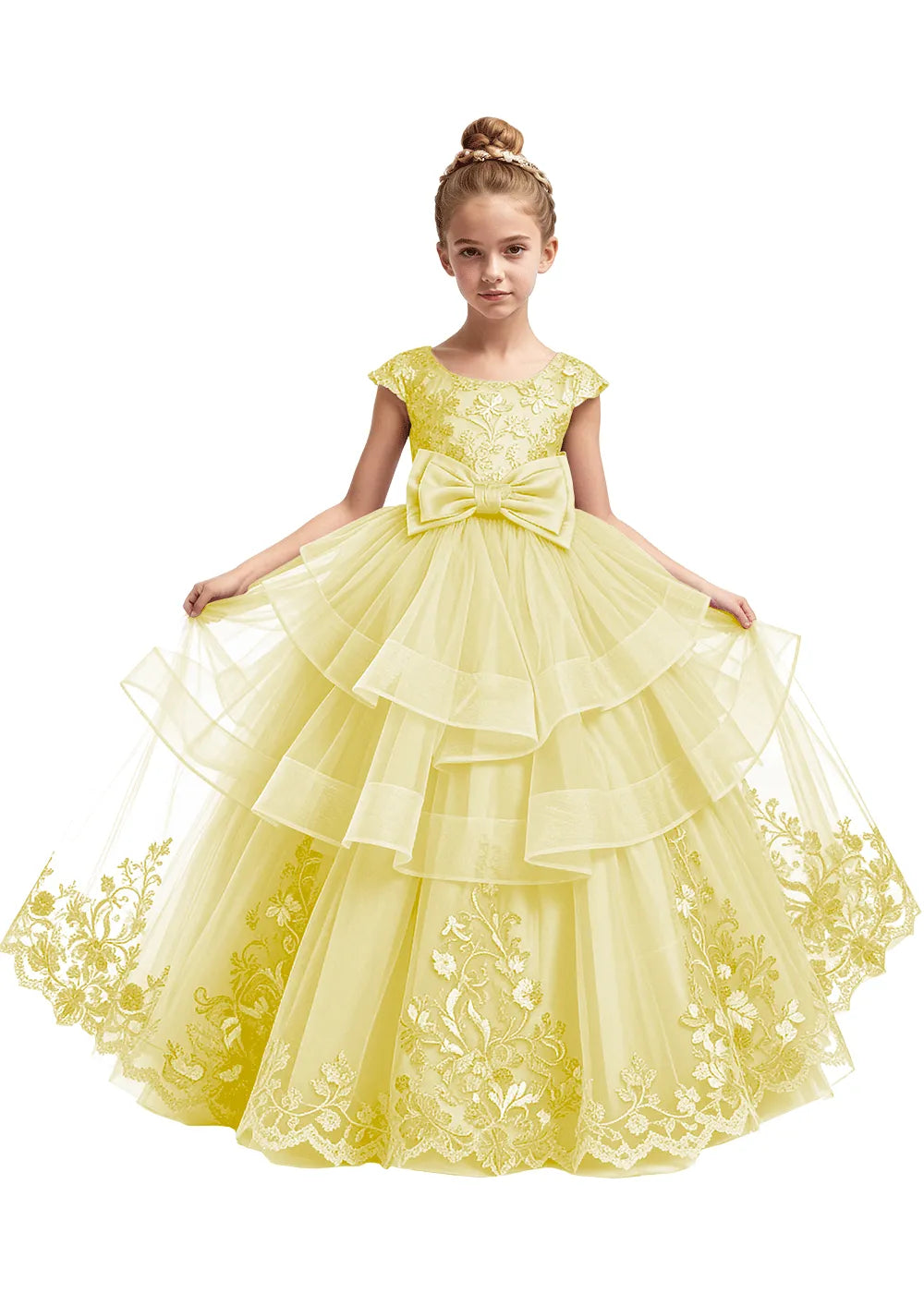Embroidered Layered Tulle Flower Girl Dress