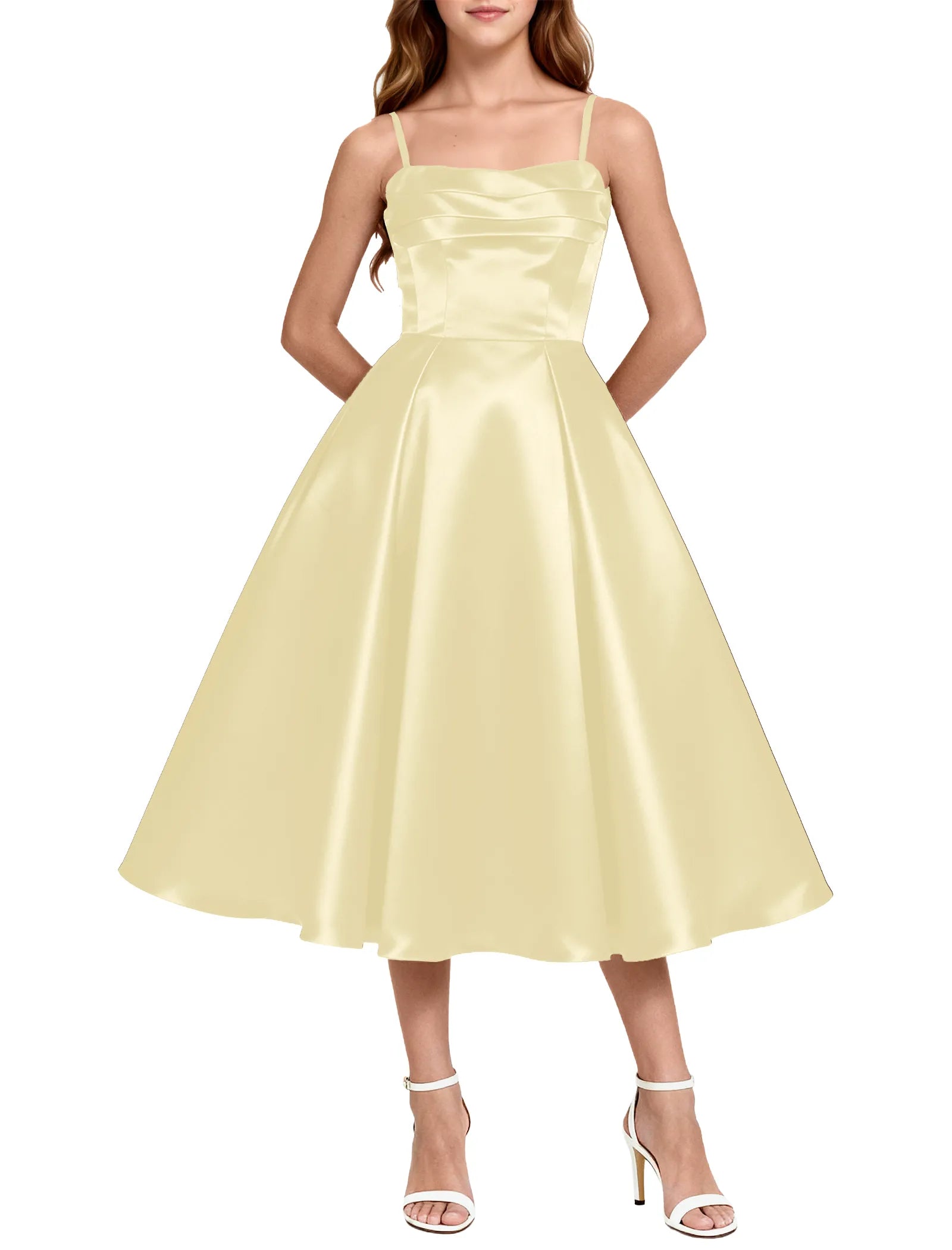 Elegant Satin Midi Dress for Girls with Spaghetti Straps