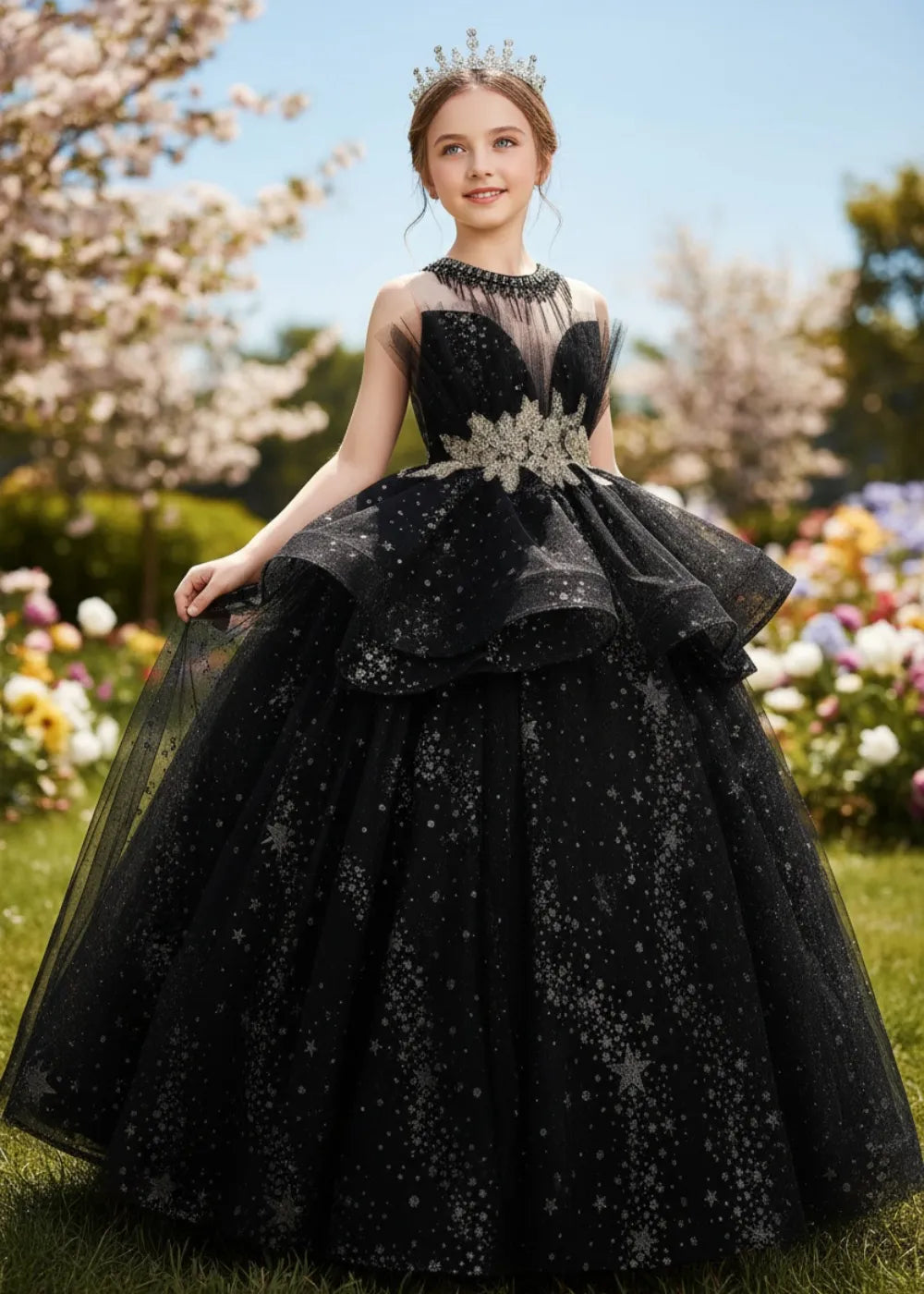 Starry Night Tulle Princess Pageant Dress for Girls
