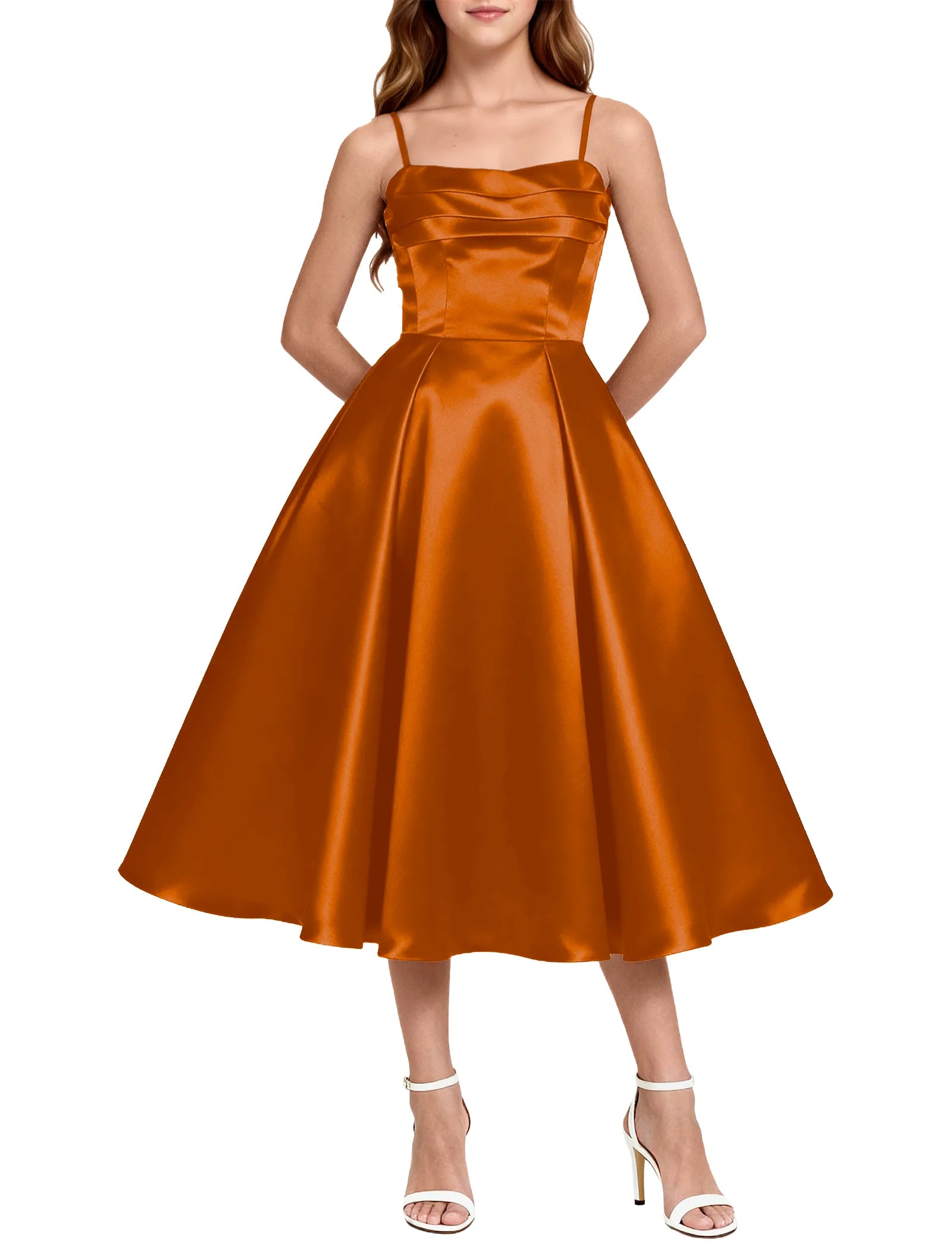 Elegant Satin Midi Dress for Girls with Spaghetti Straps