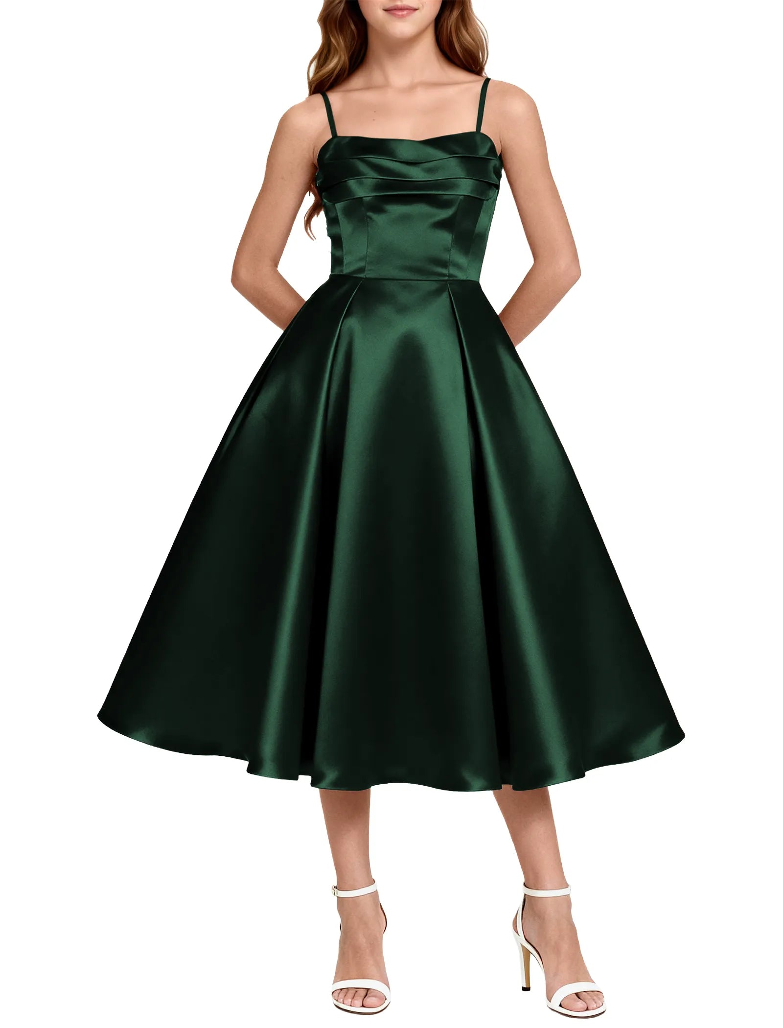 Elegant Satin Midi Dress for Girls with Spaghetti Straps