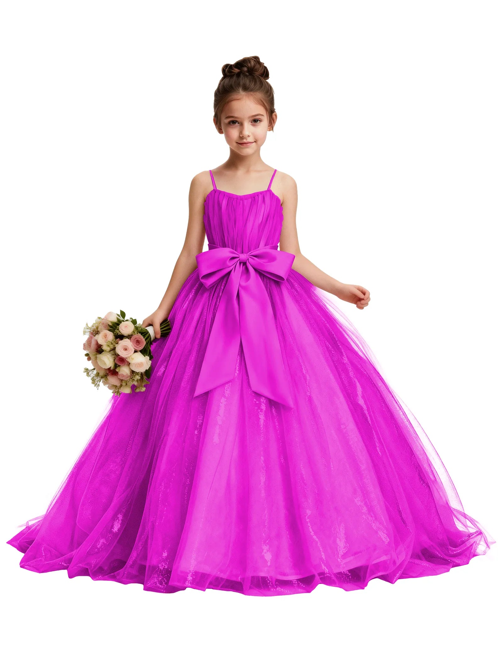 Tulle Princess Dress for Girls with Satin Bow