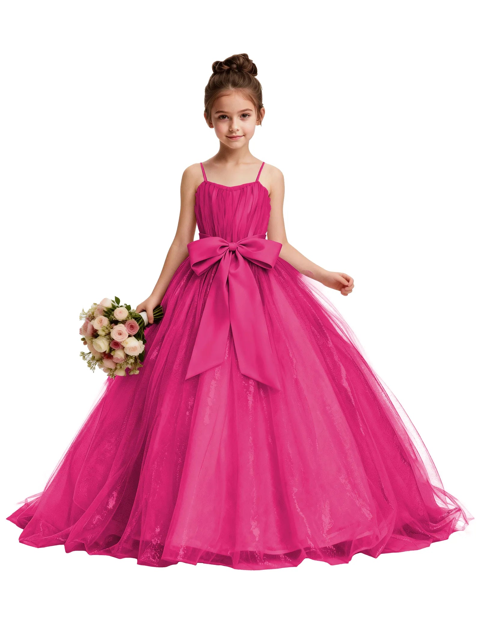 Tulle Princess Dress for Girls with Satin Bow