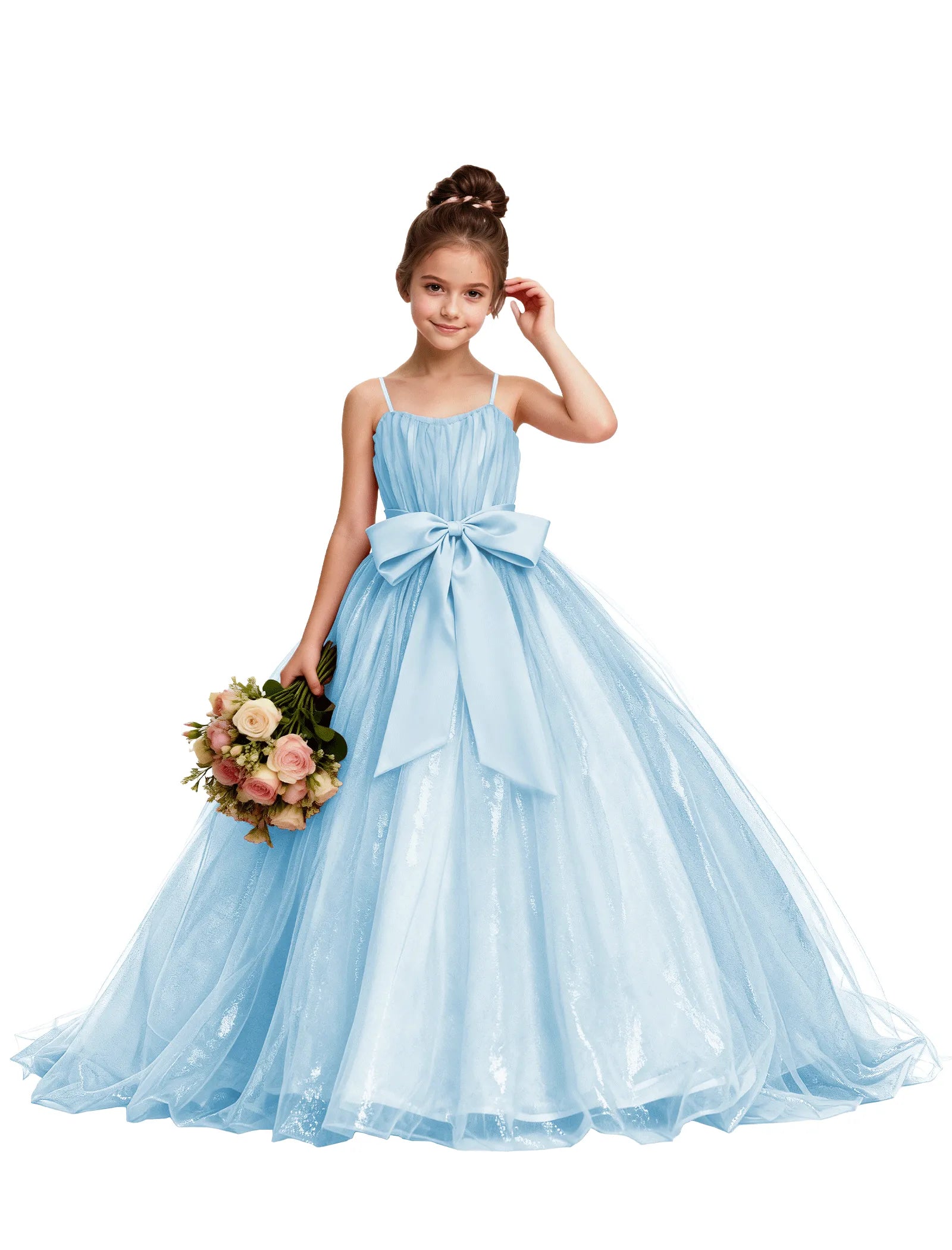 Tulle Princess Dress for Girls with Satin Bow
