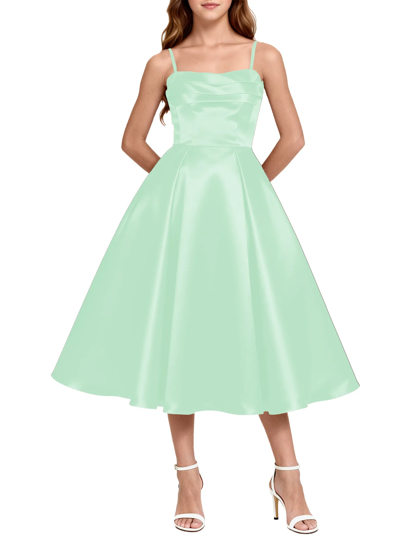 Elegant Satin Midi Dress for Girls with Spaghetti Straps