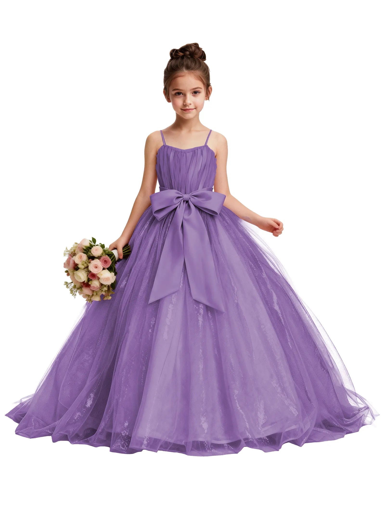Tulle Princess Dress for Girls with Satin Bow