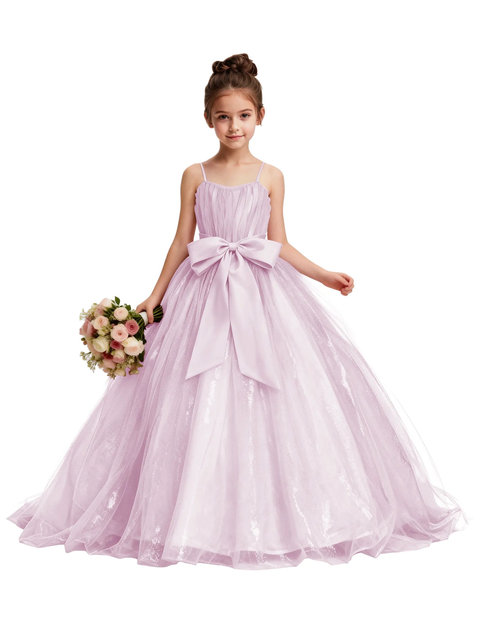 Tulle Princess Dress for Girls with Satin Bow