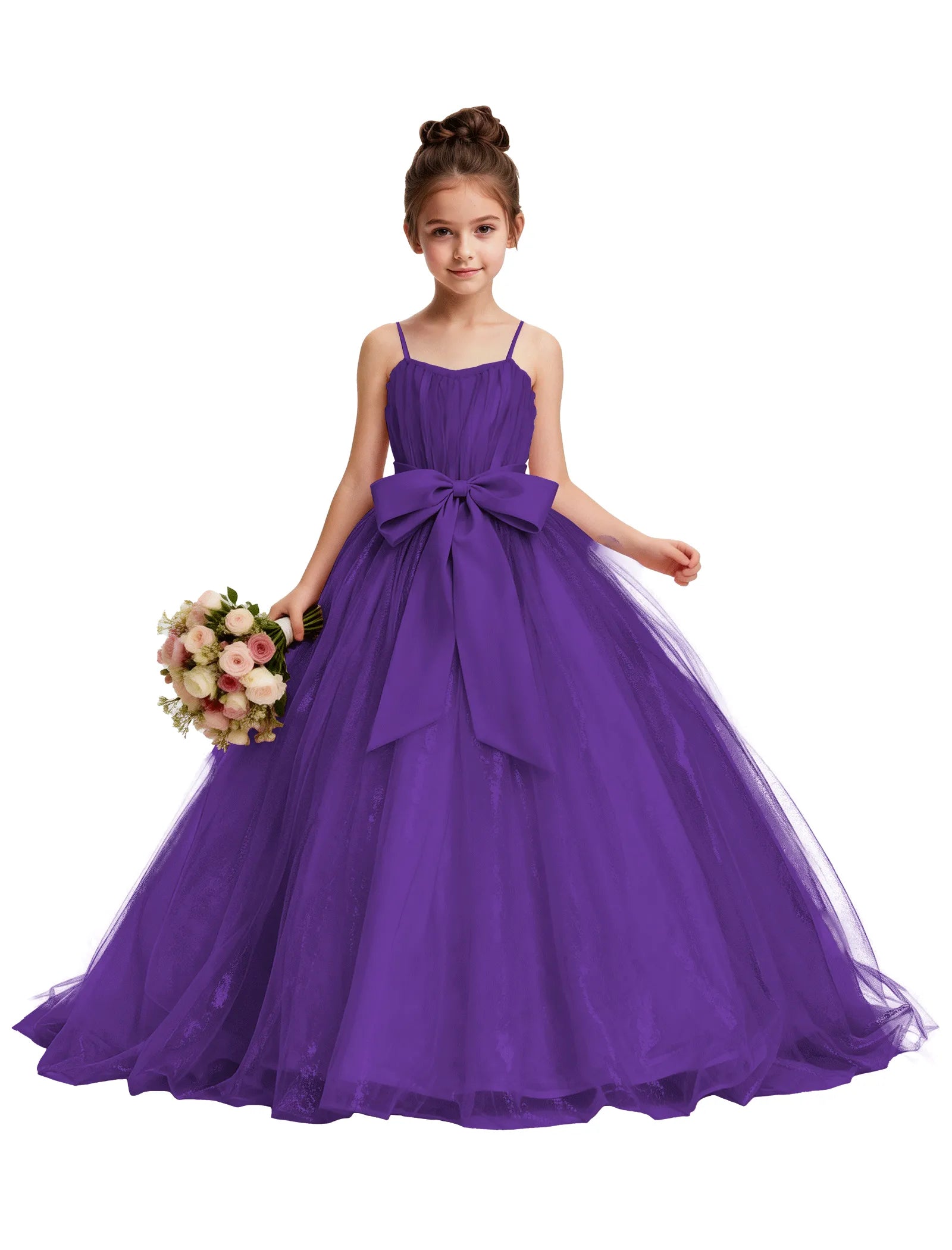 Tulle Princess Dress for Girls with Satin Bow