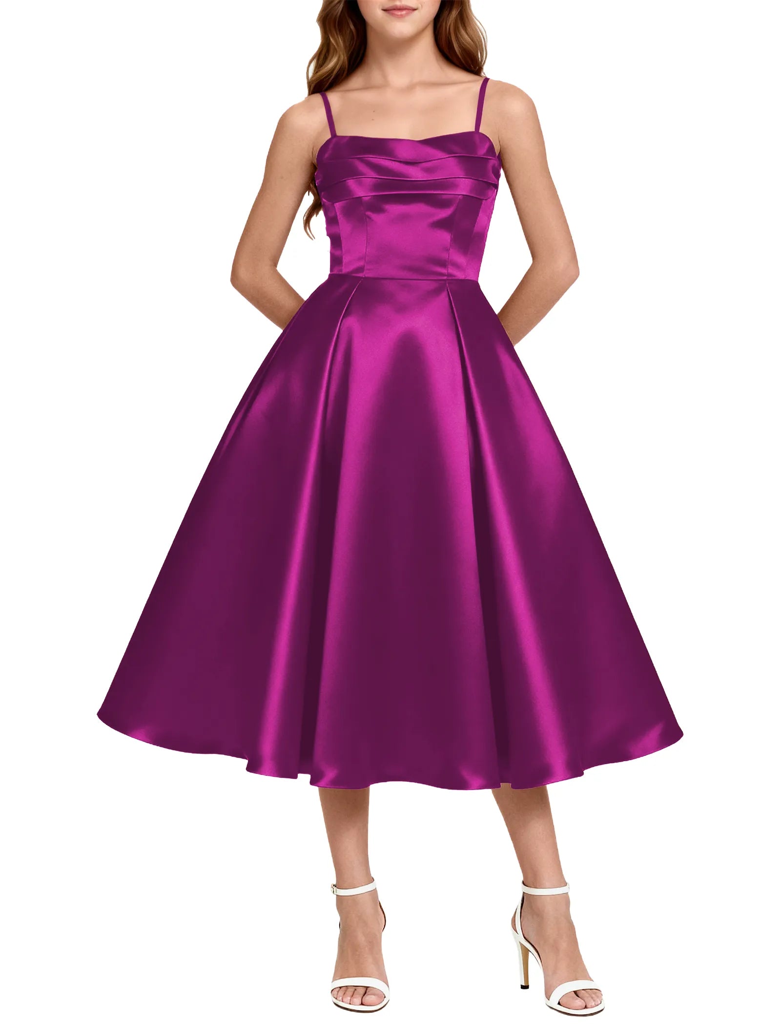 Elegant Satin Midi Dress for Girls with Spaghetti Straps