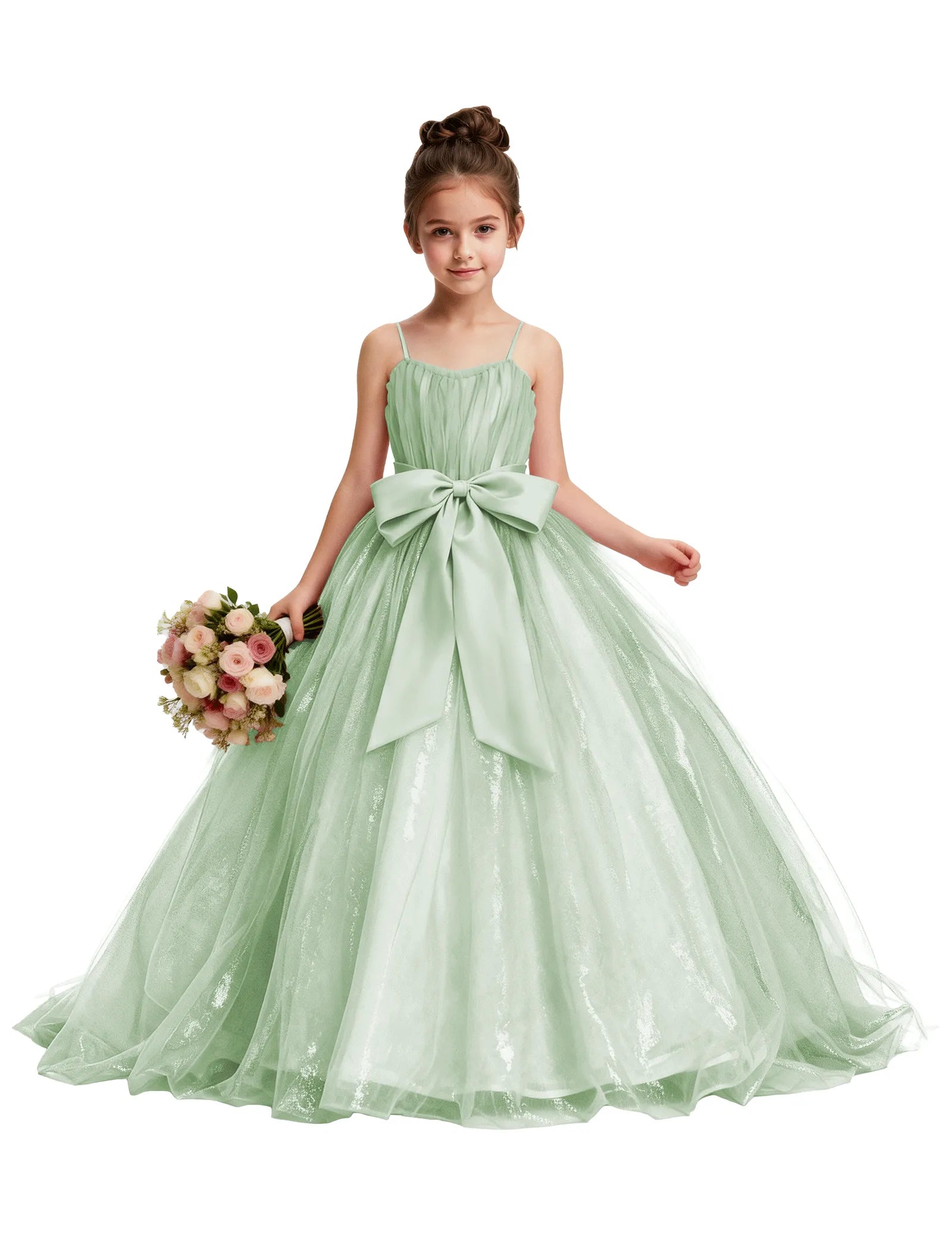 Tulle Princess Dress for Girls with Satin Bow
