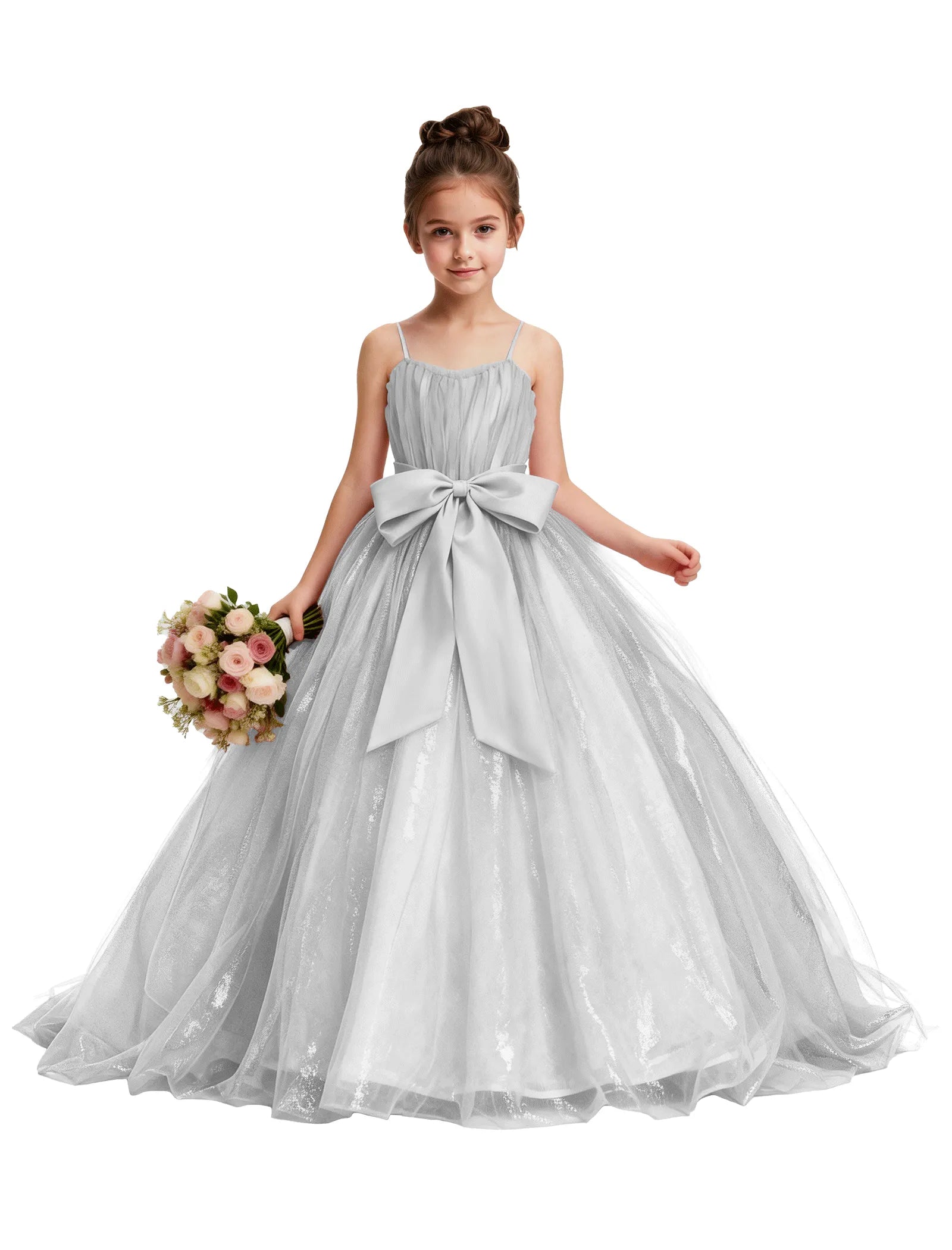 Tulle Princess Dress for Girls with Satin Bow