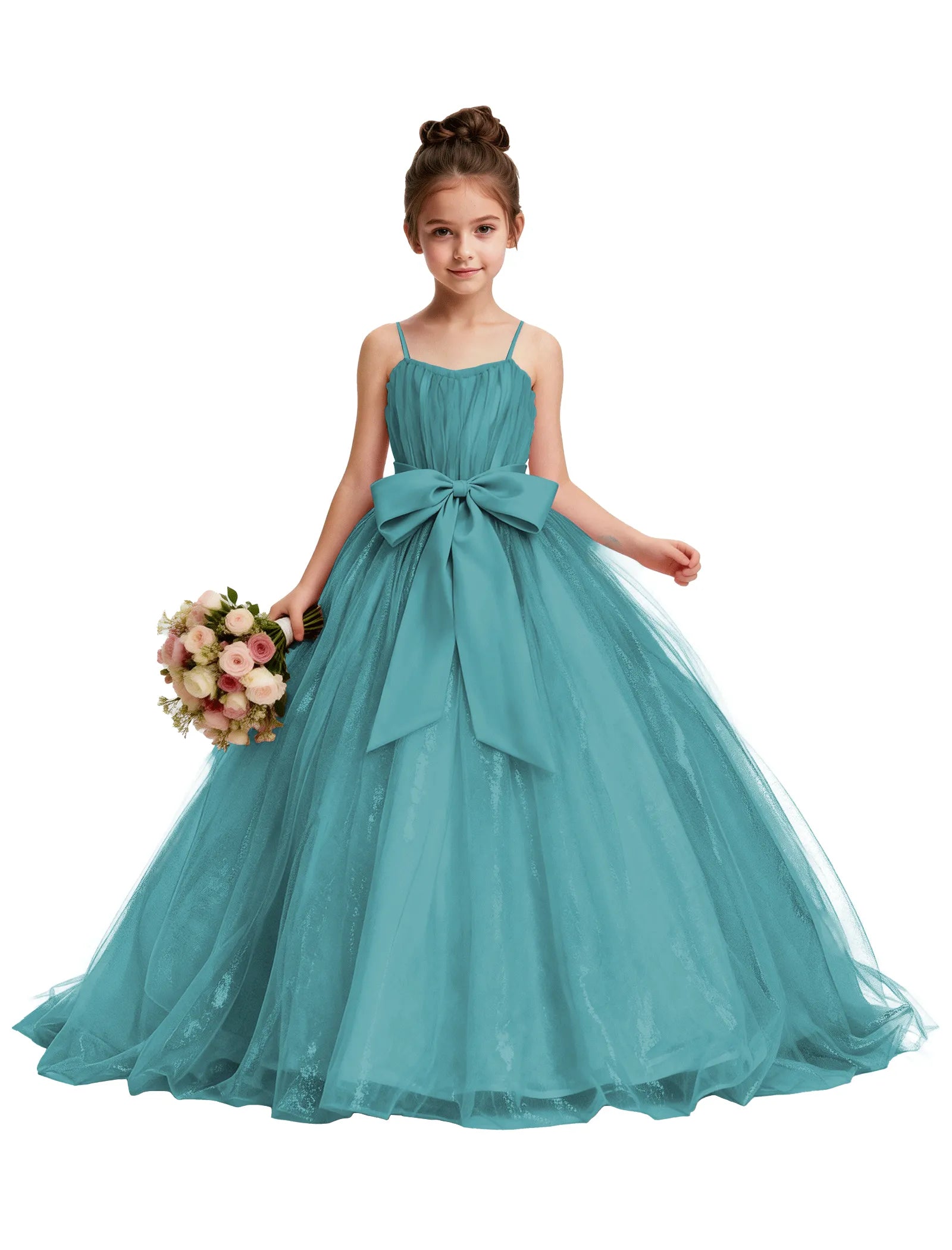 Tulle Princess Dress for Girls with Satin Bow