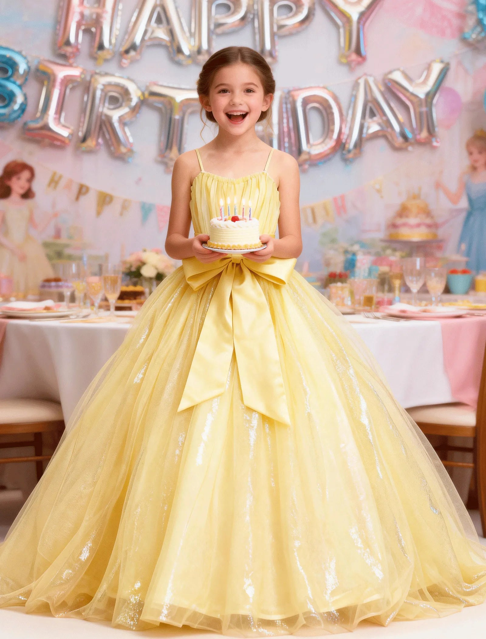 Tulle Princess Dress for Girls with Satin Bow