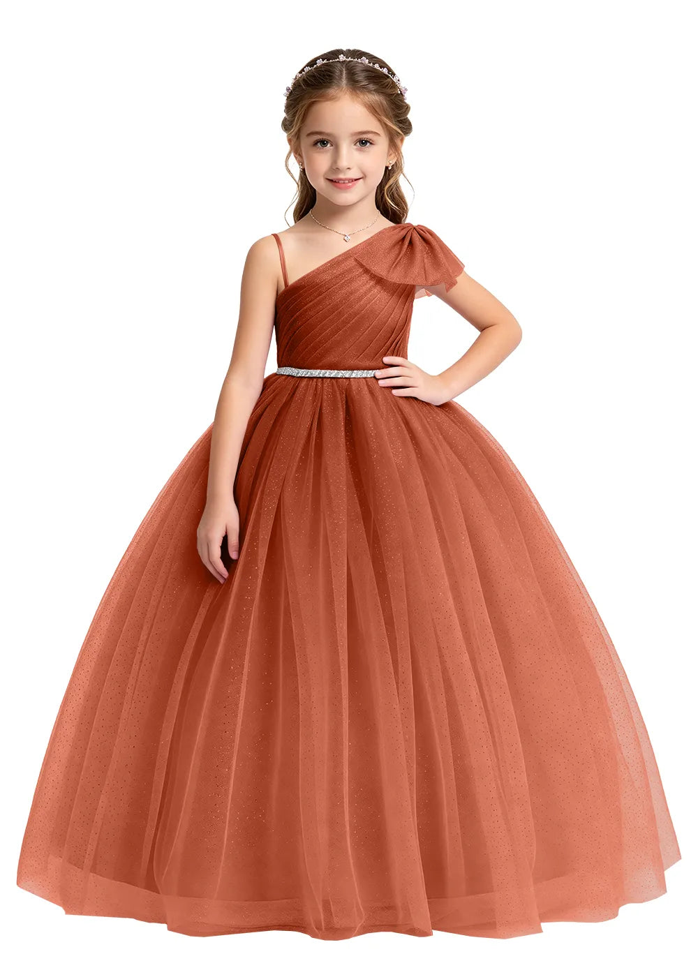 One Shoulder Glitter Tulle Princess Dress