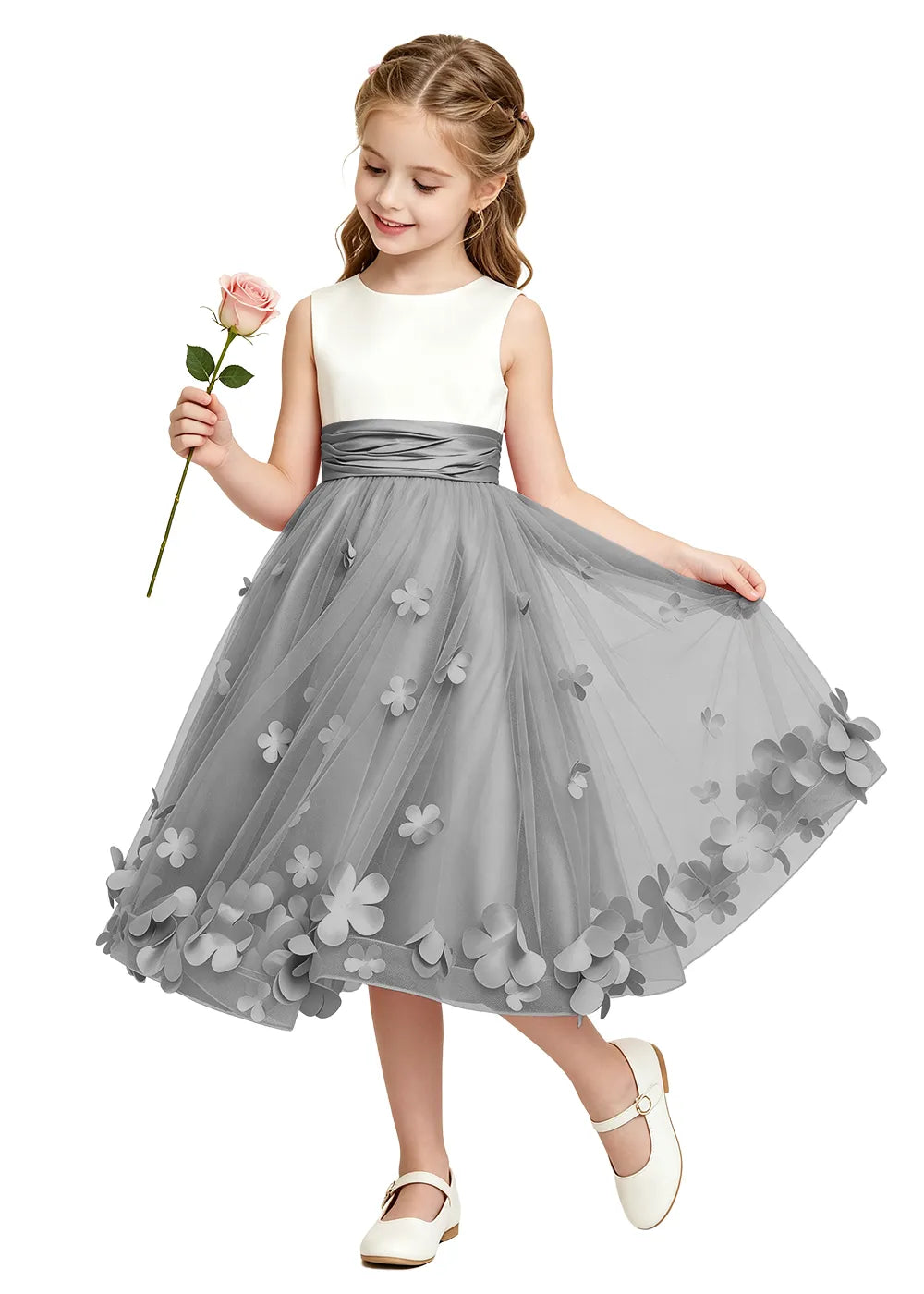 3D Floral Tulle Girls Party Dress