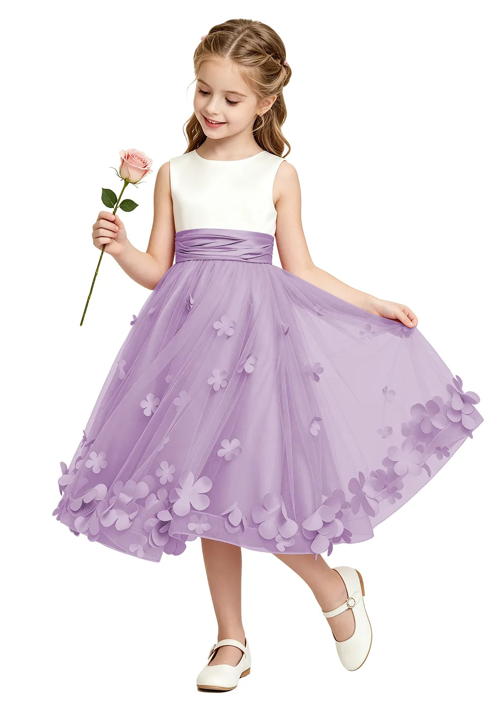 3D Floral Tulle Girls Party Dress