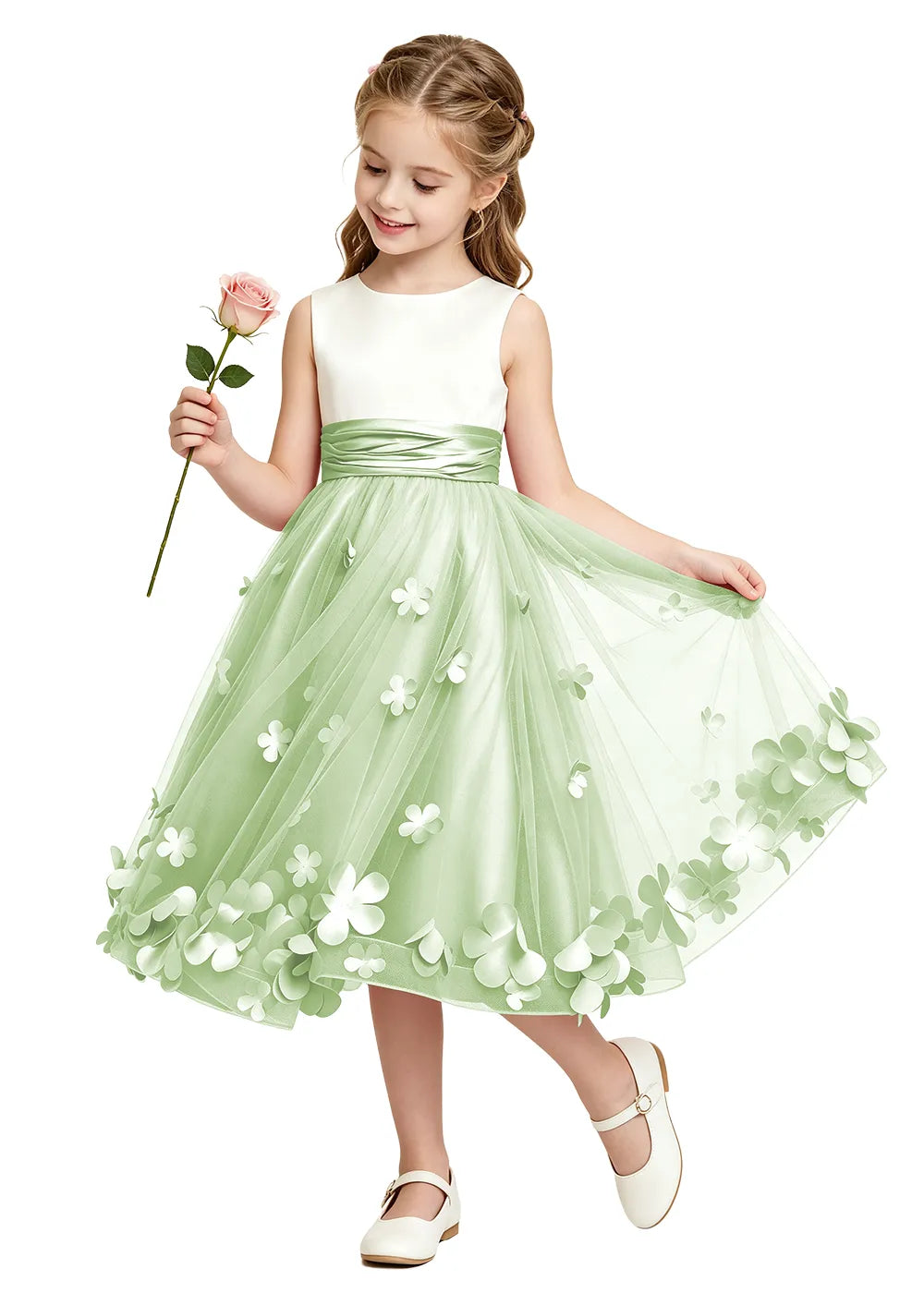 3D Floral Tulle Girls Party Dress