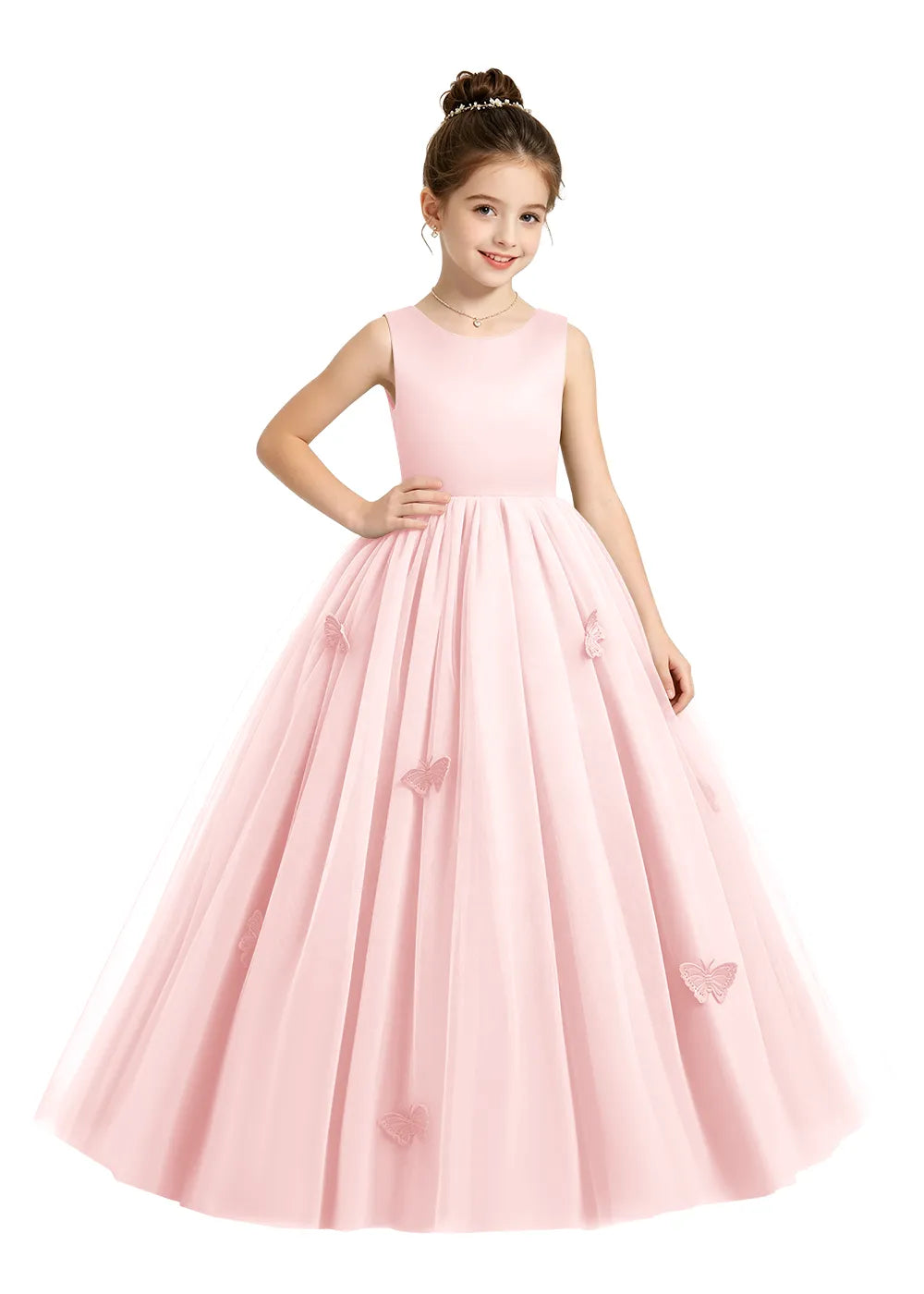 Butterfly Appliqué Tulle Flower Girl Dress