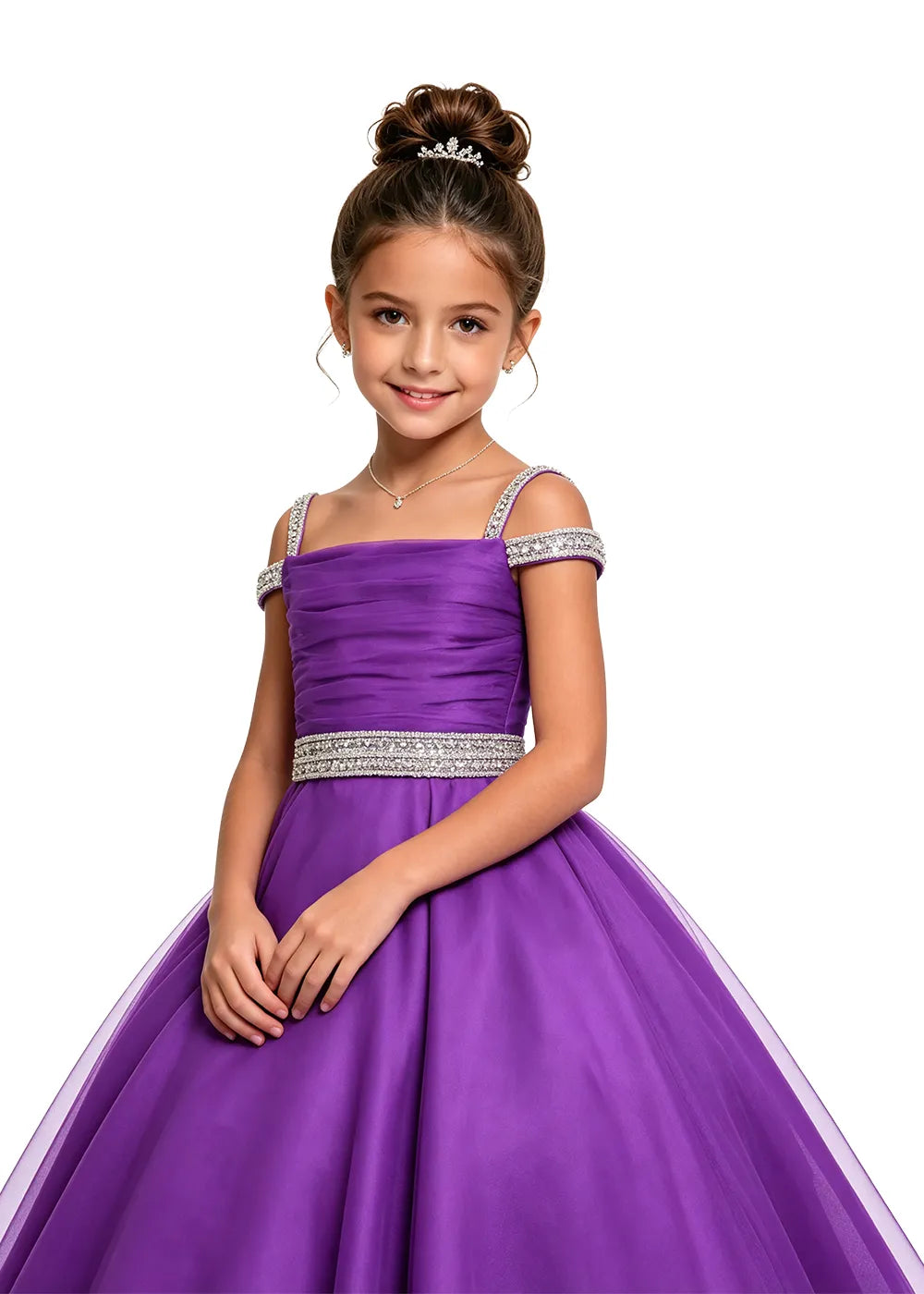 Beaded Strap Off-Shoulder Girls Ball Gown