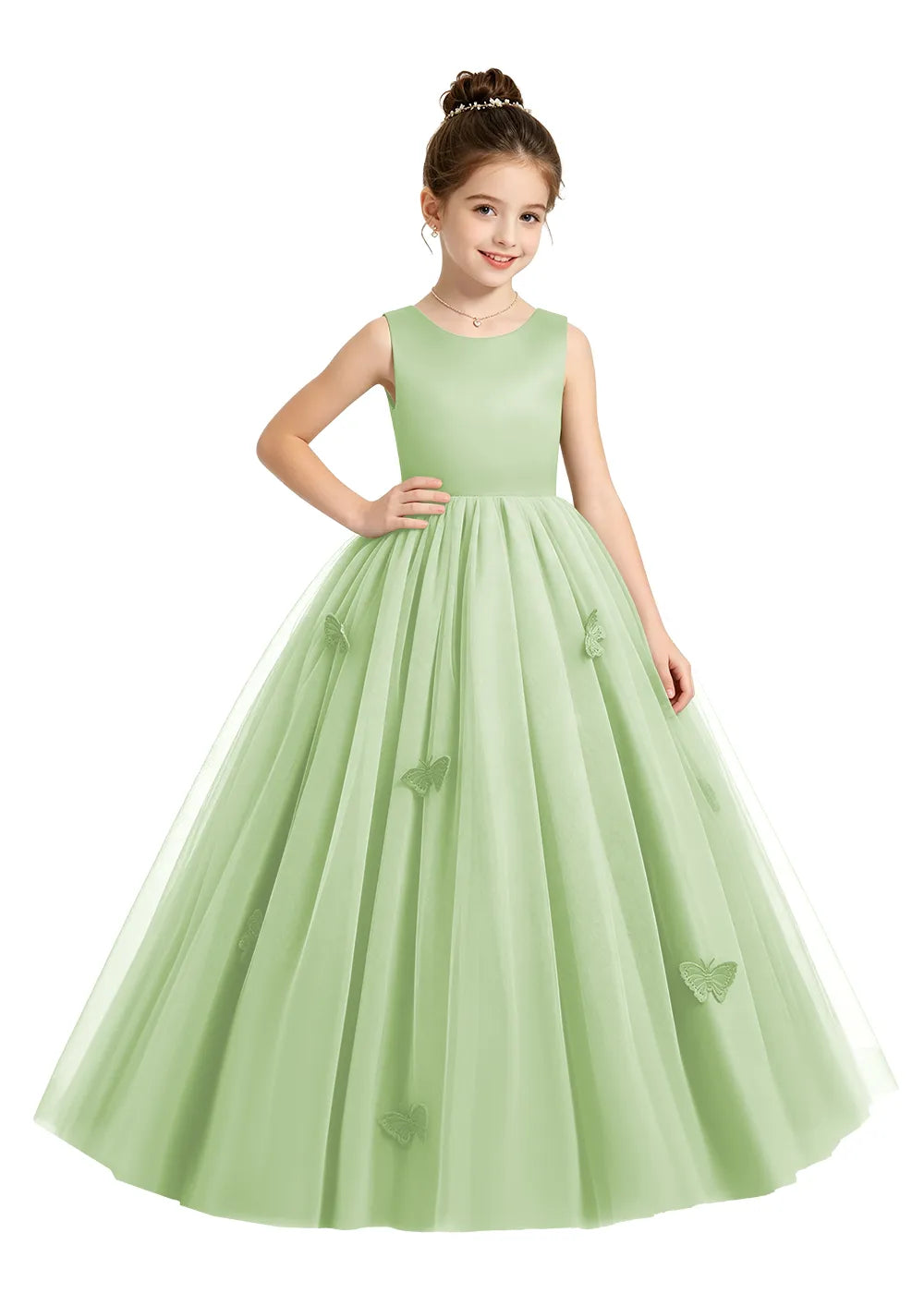 Butterfly Appliqué Tulle Flower Girl Dress