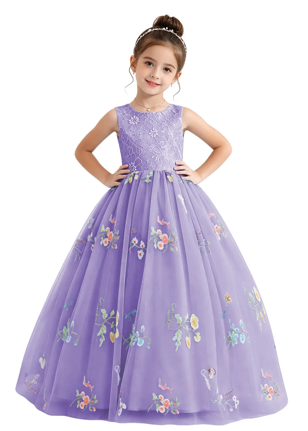 Floral Embroidered Tulle Flower Girl Dress