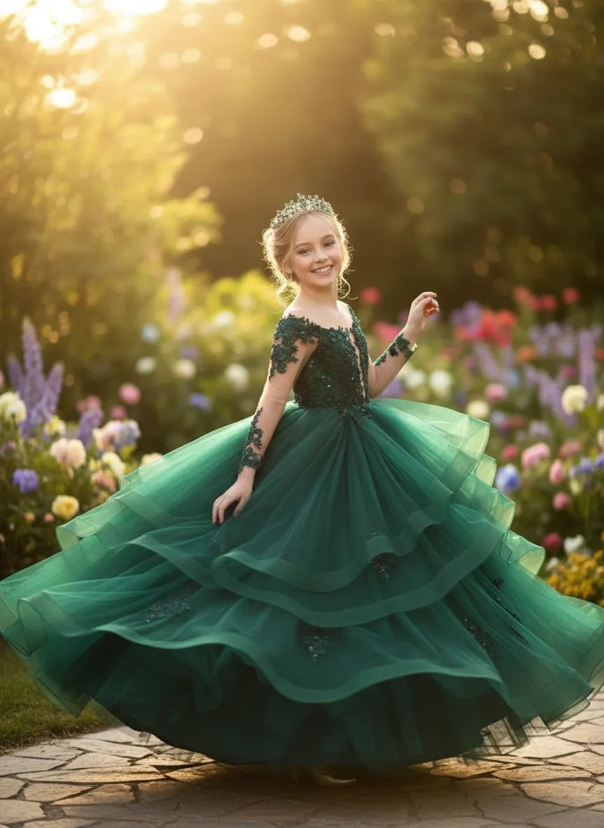Luxury Floral Lace Flower Girl Gown for Events