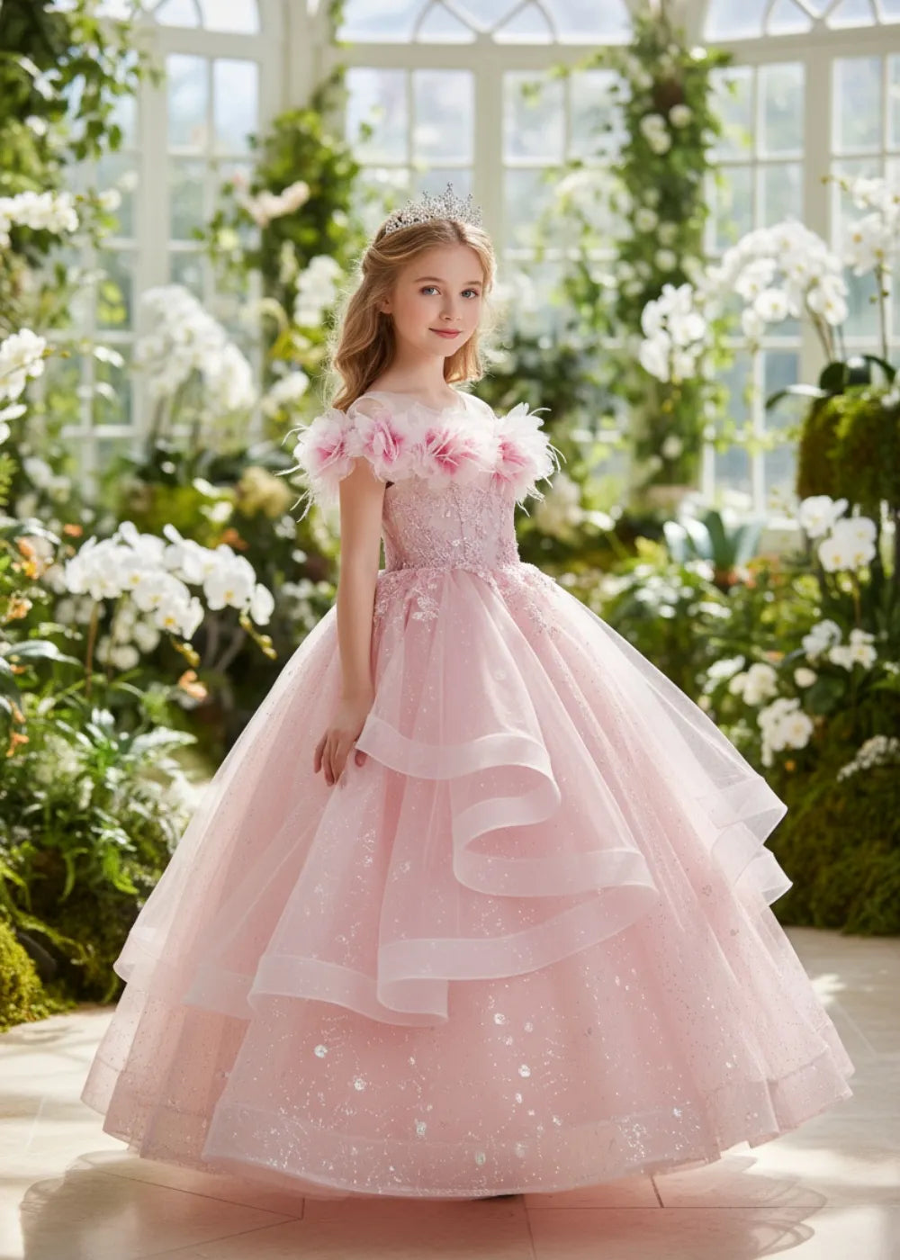 Floral Sparkle Ball Gown for Girls