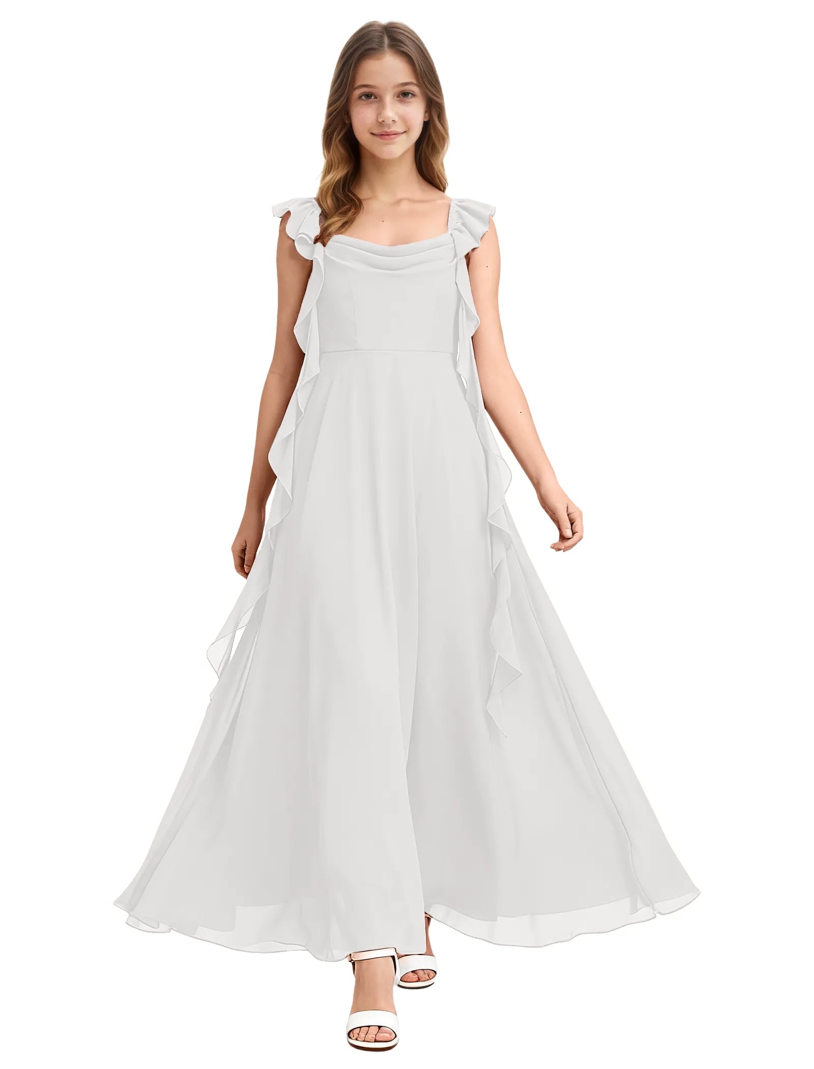 Girls Ruffle Strap Chiffon Maxi Dress for Special Occasions