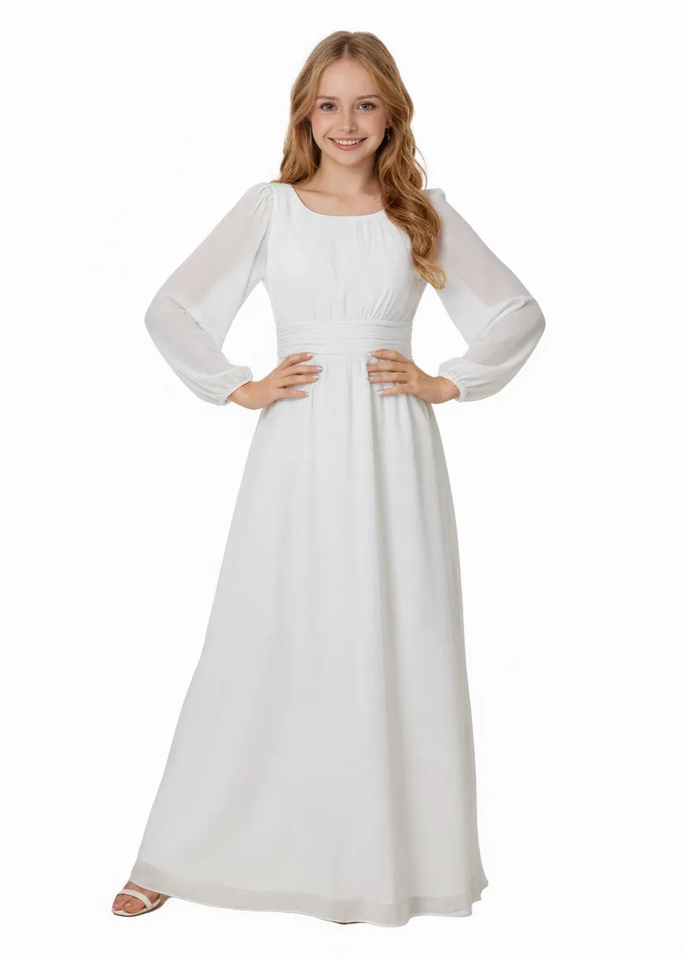Elegant Long Sleeve Flower Girl Dress for Wedding & Communion