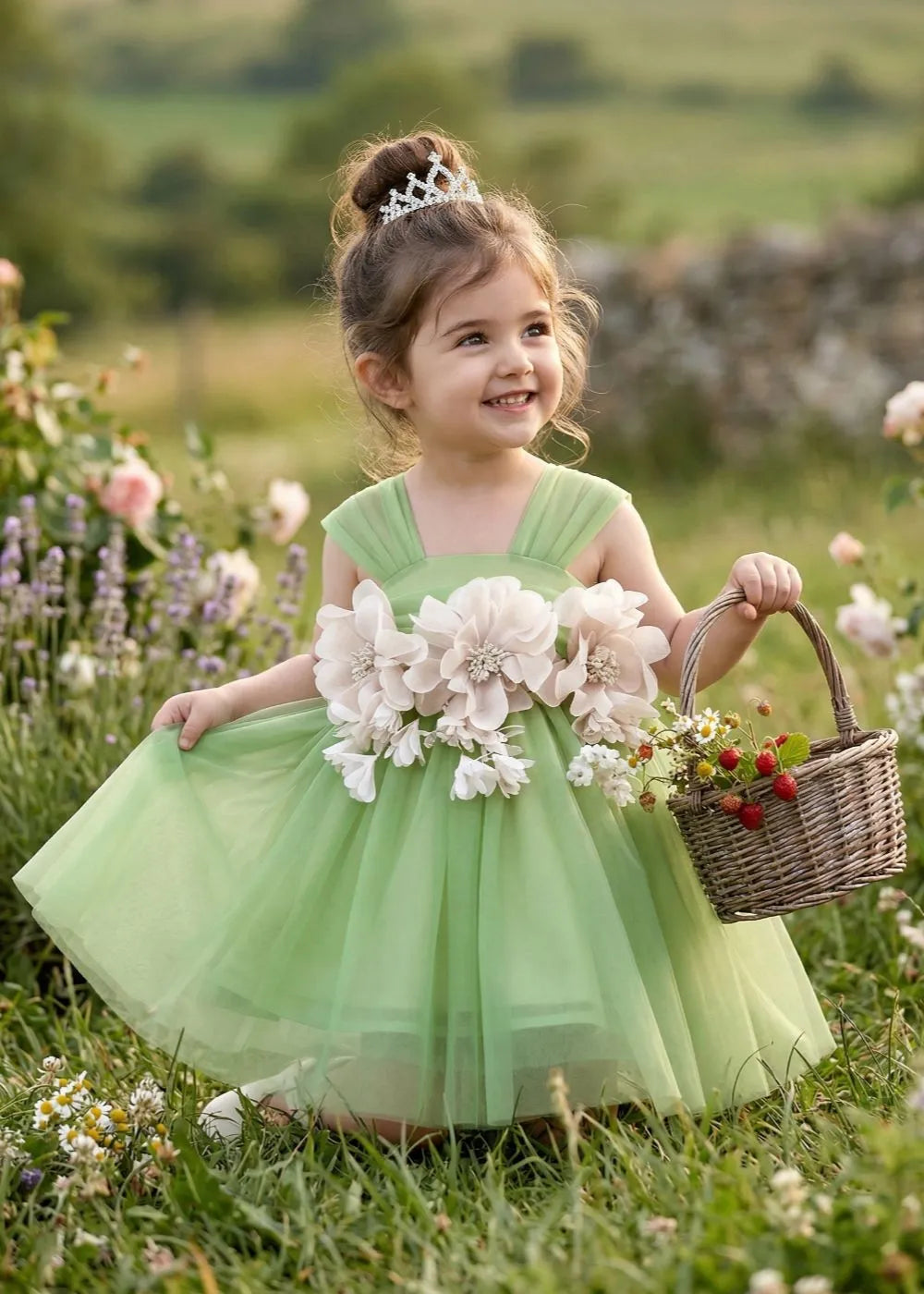 dress fairy flower Flower Girl Dress Tulle Princess Dress for Girls Party Wedding