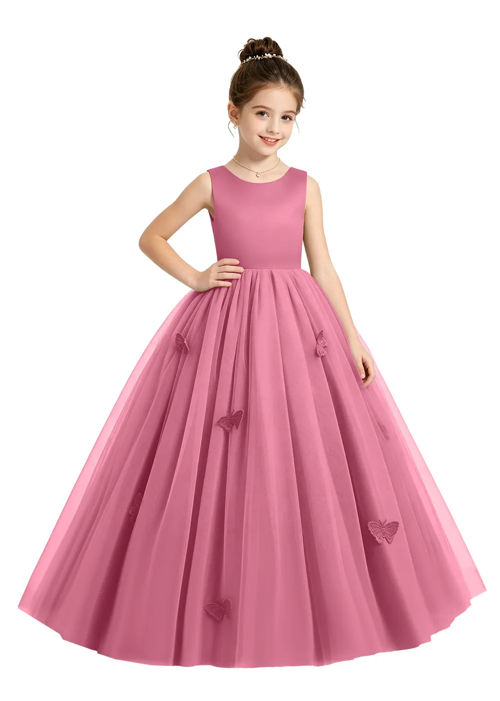 Butterfly Appliqué Tulle Flower Girl Dress