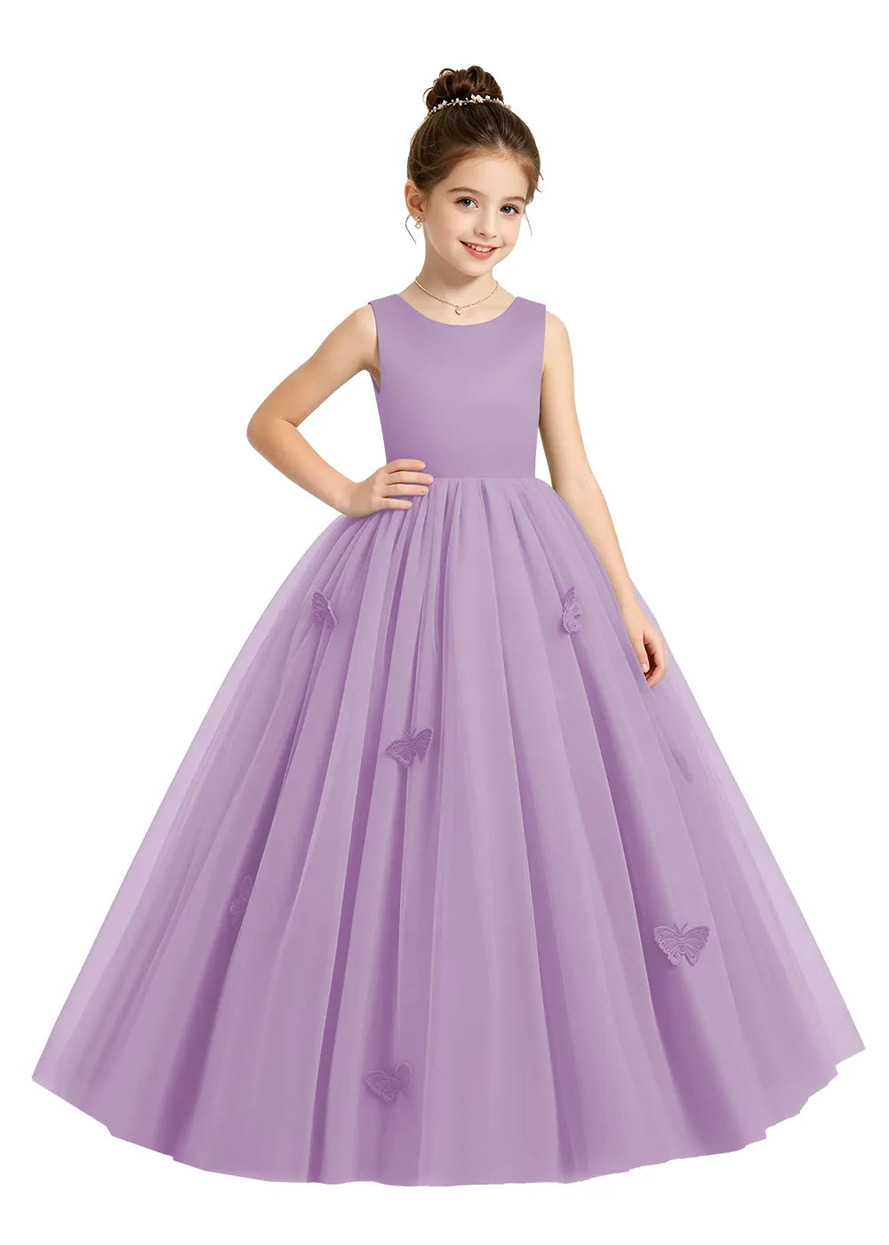 Butterfly Appliqué Tulle Flower Girl Dress