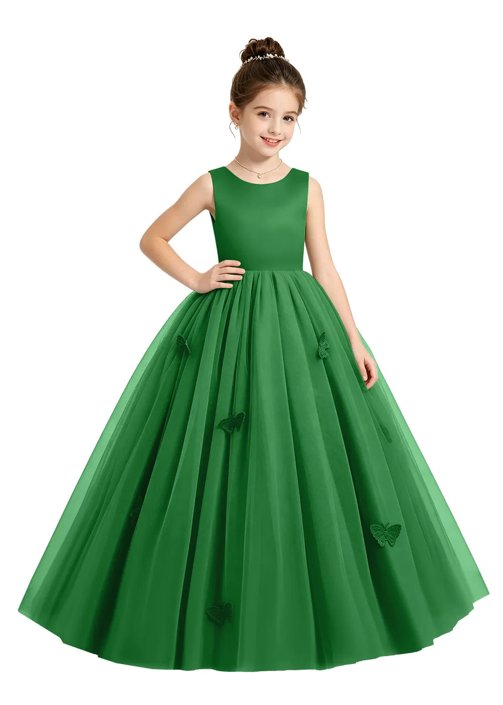 Butterfly Appliqué Tulle Flower Girl Dress