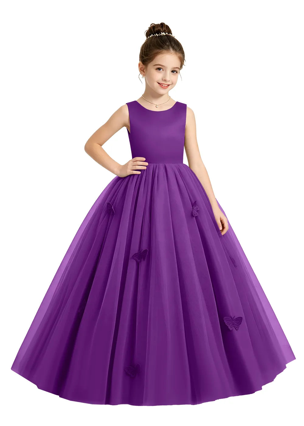 Butterfly Appliqué Tulle Flower Girl Dress