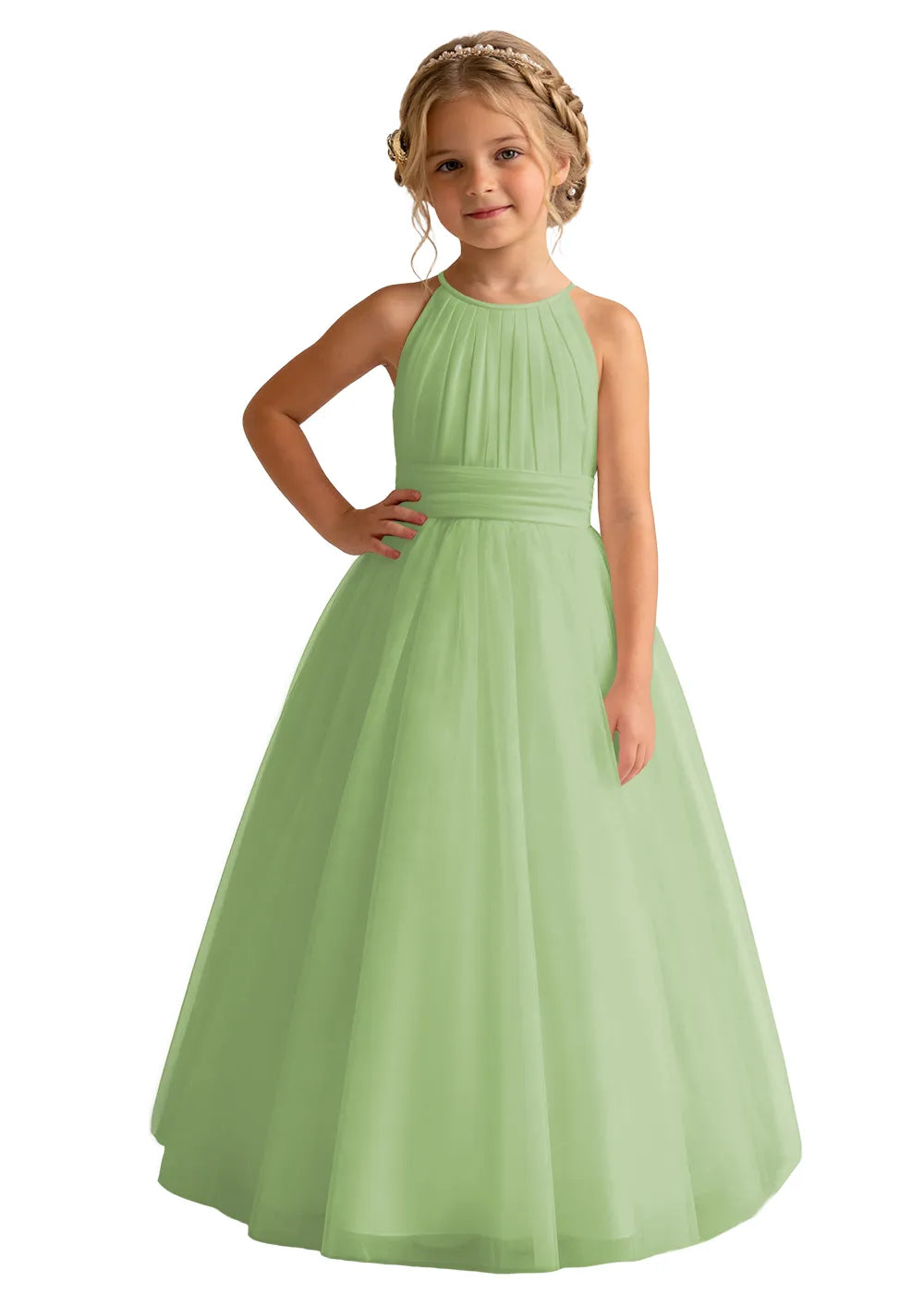 Pleated Halter Tulle A-Line Flower Girl Dress