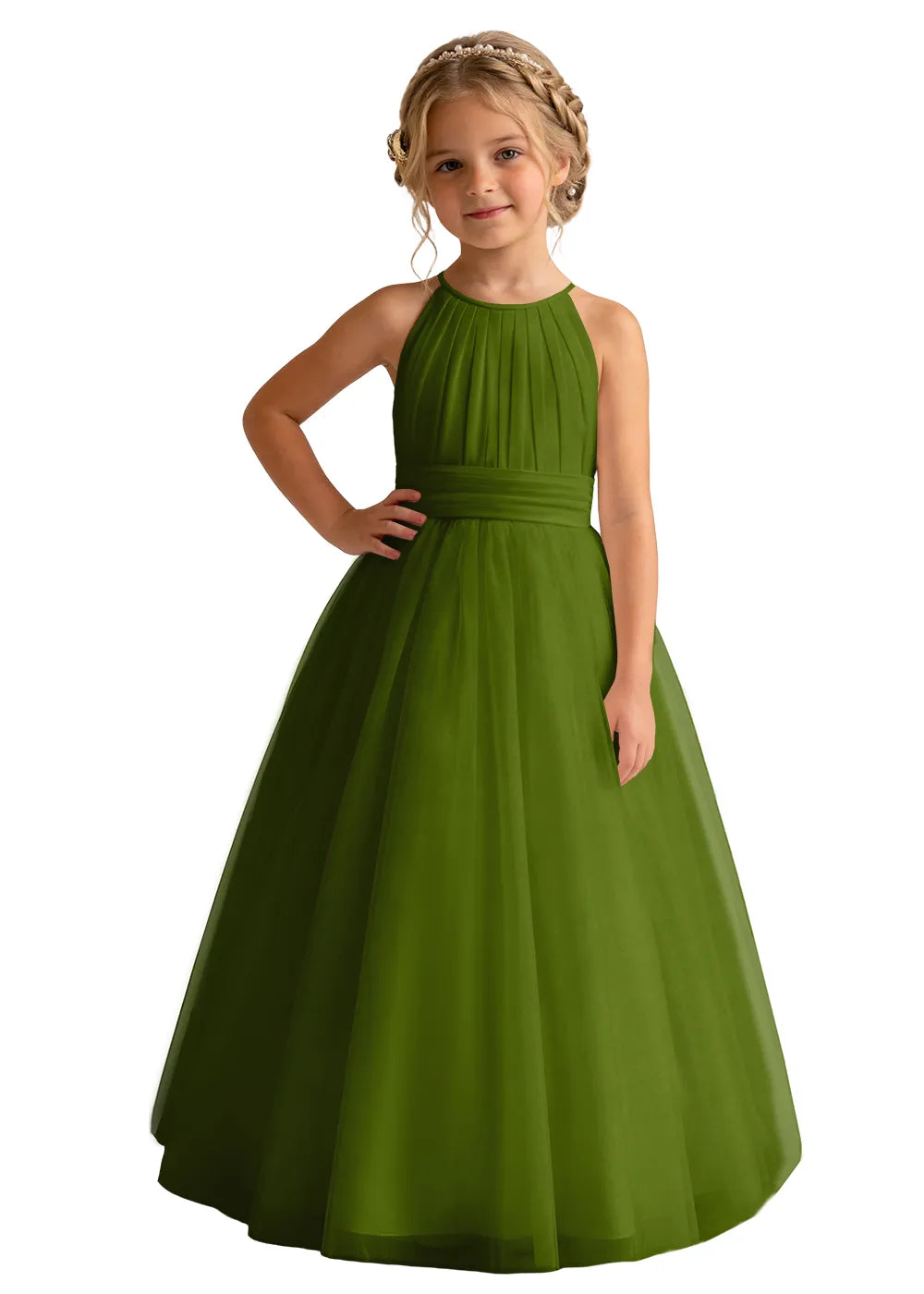 Pleated Halter Tulle A-Line Flower Girl Dress