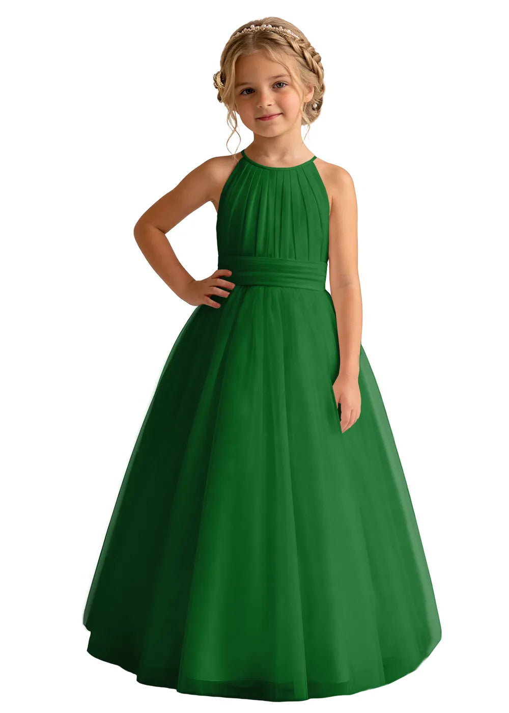 Pleated Halter Tulle A-Line Flower Girl Dress