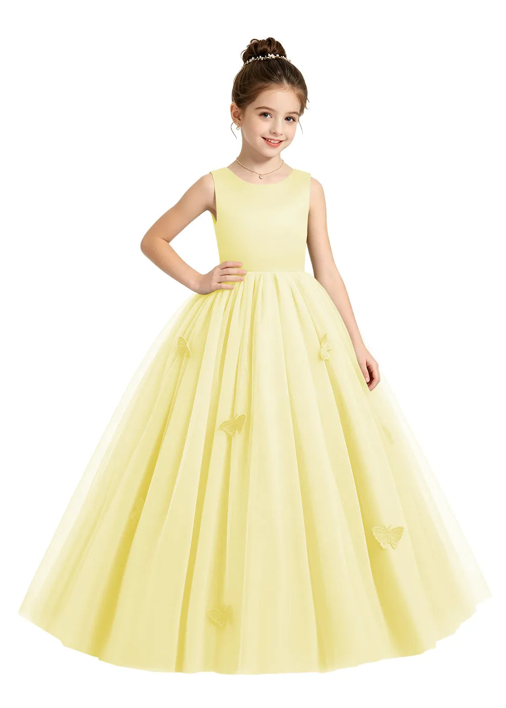 Butterfly Appliqué Tulle Flower Girl Dress
