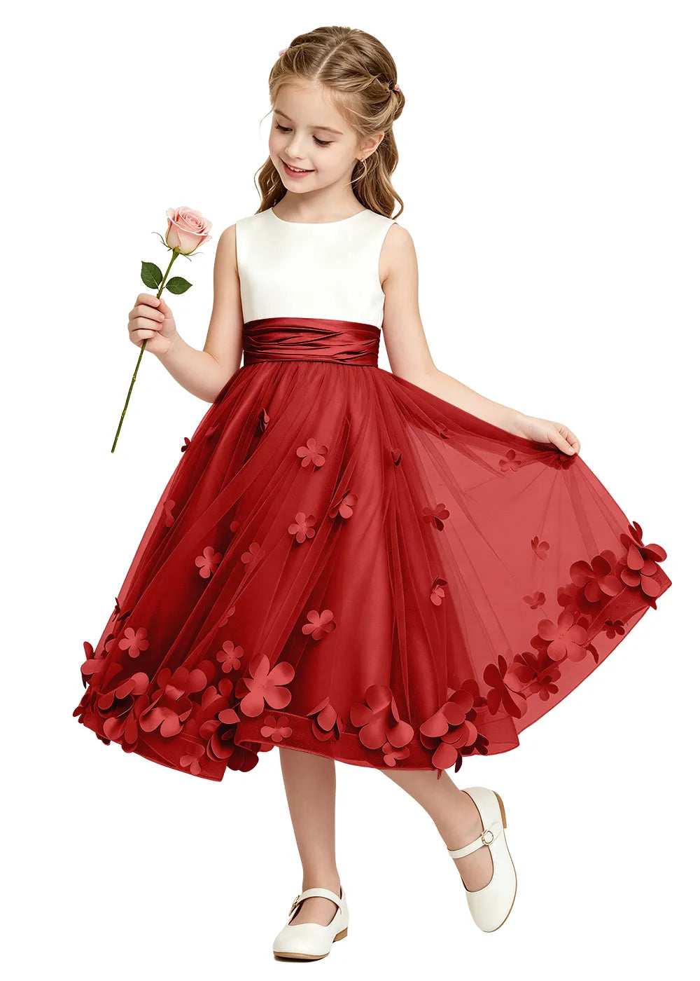 3D Floral Tulle Girls Party Dress