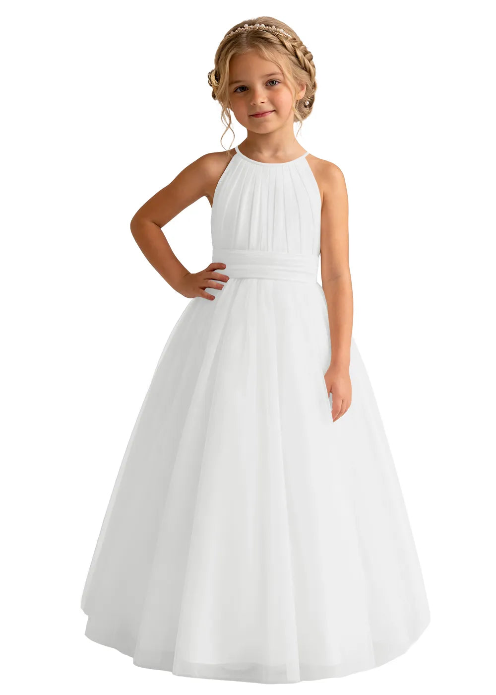 Pleated Halter Tulle A-Line Flower Girl Dress