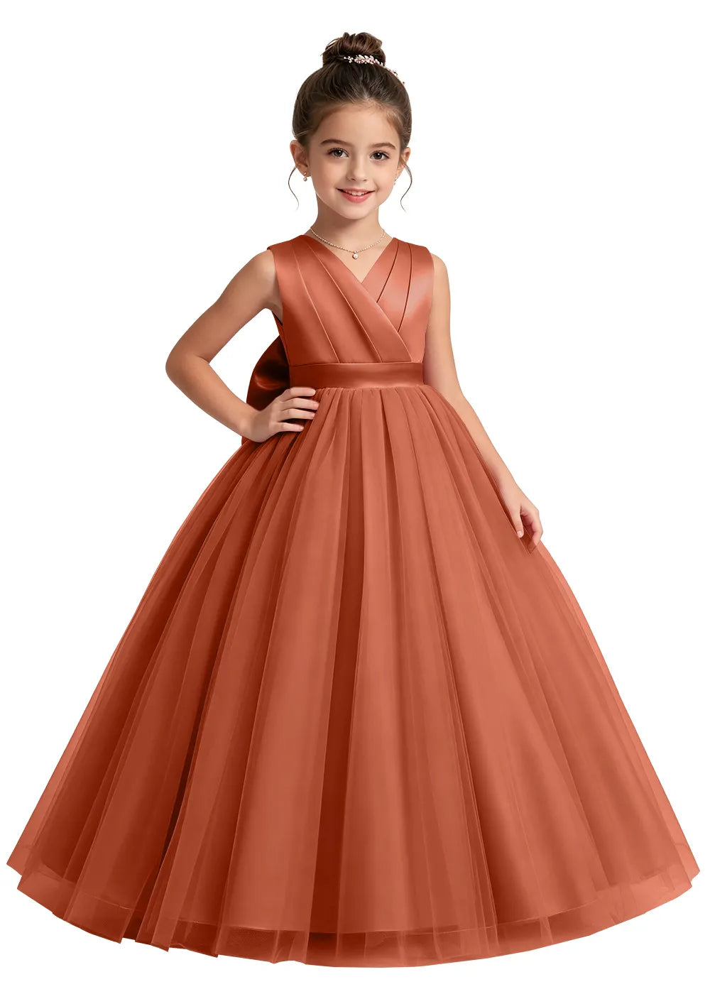V-Neck Tulle Flower Girl Dress